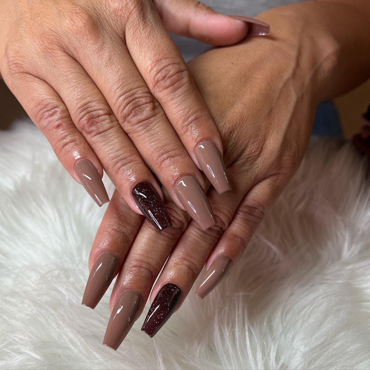 Chocolate Sparkle Matte Coffin Nails