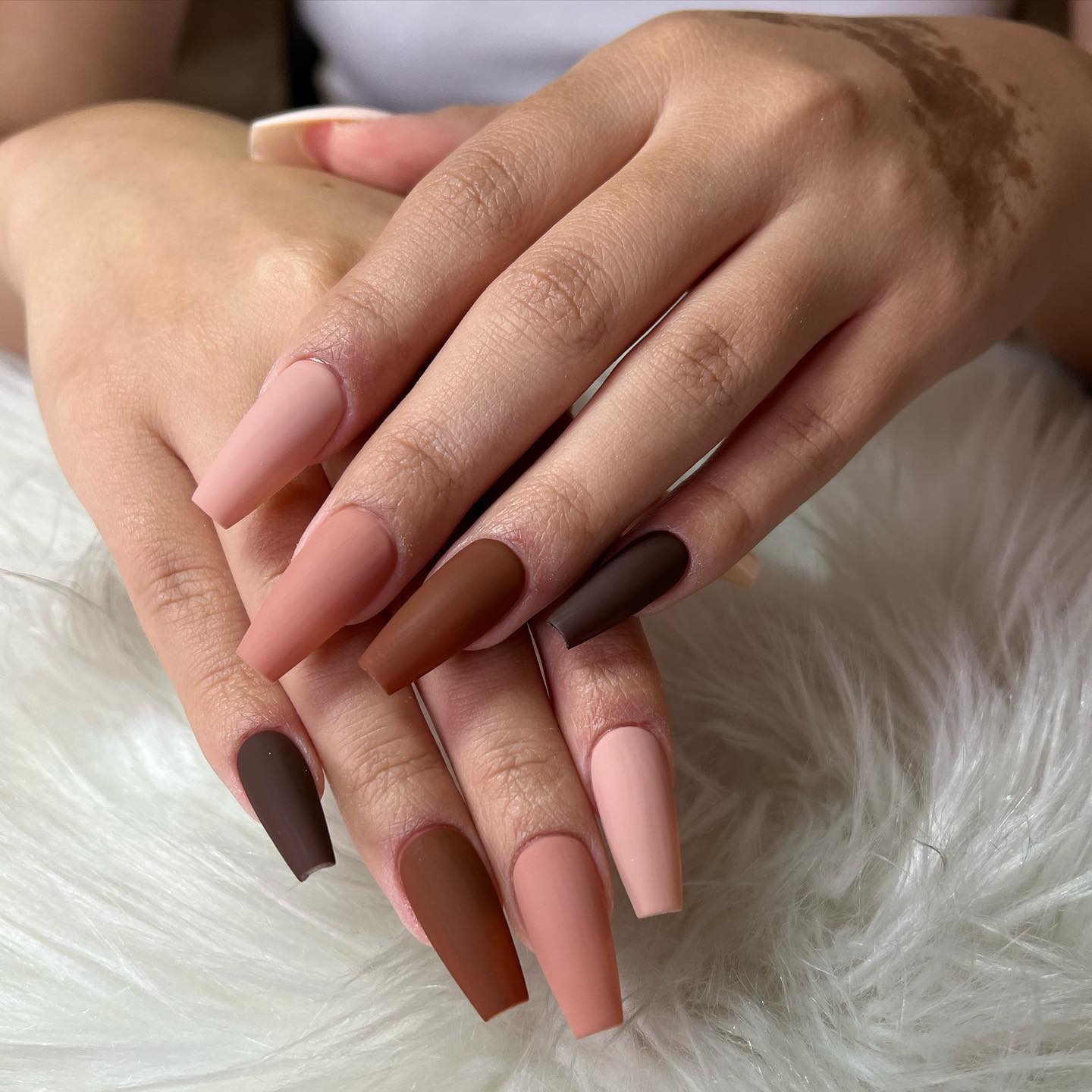 Matte Earth Tone Gradient Coffin Nails