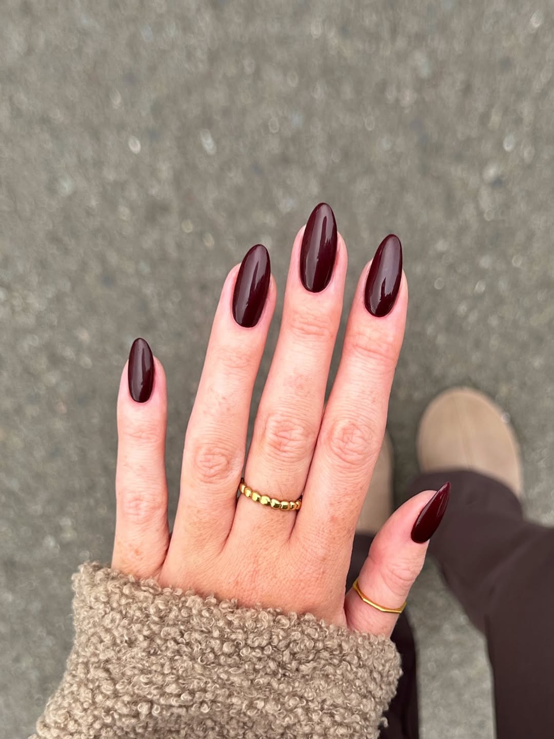 Deep Plum Glossy Almond Nails