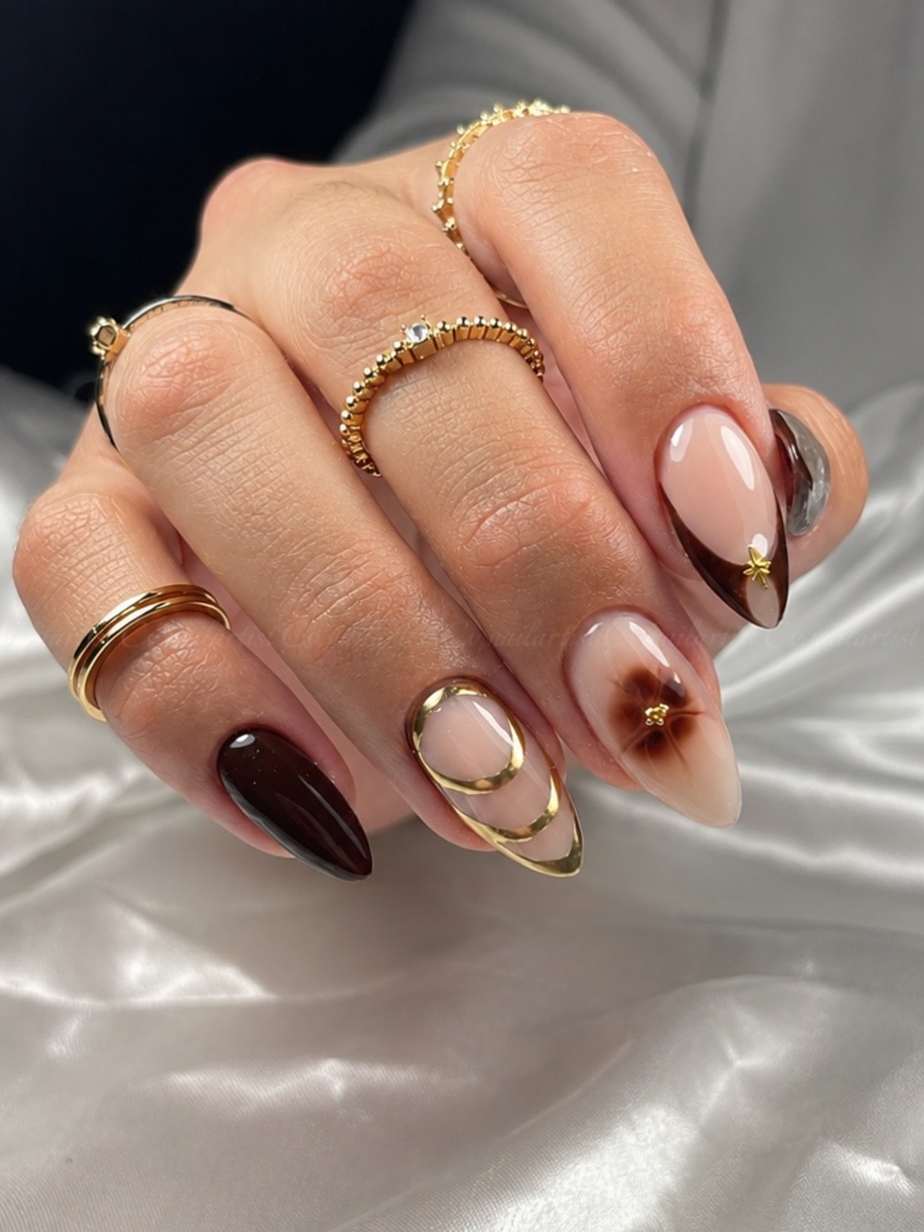 Elegant Chocolate Ombre Almond Nails