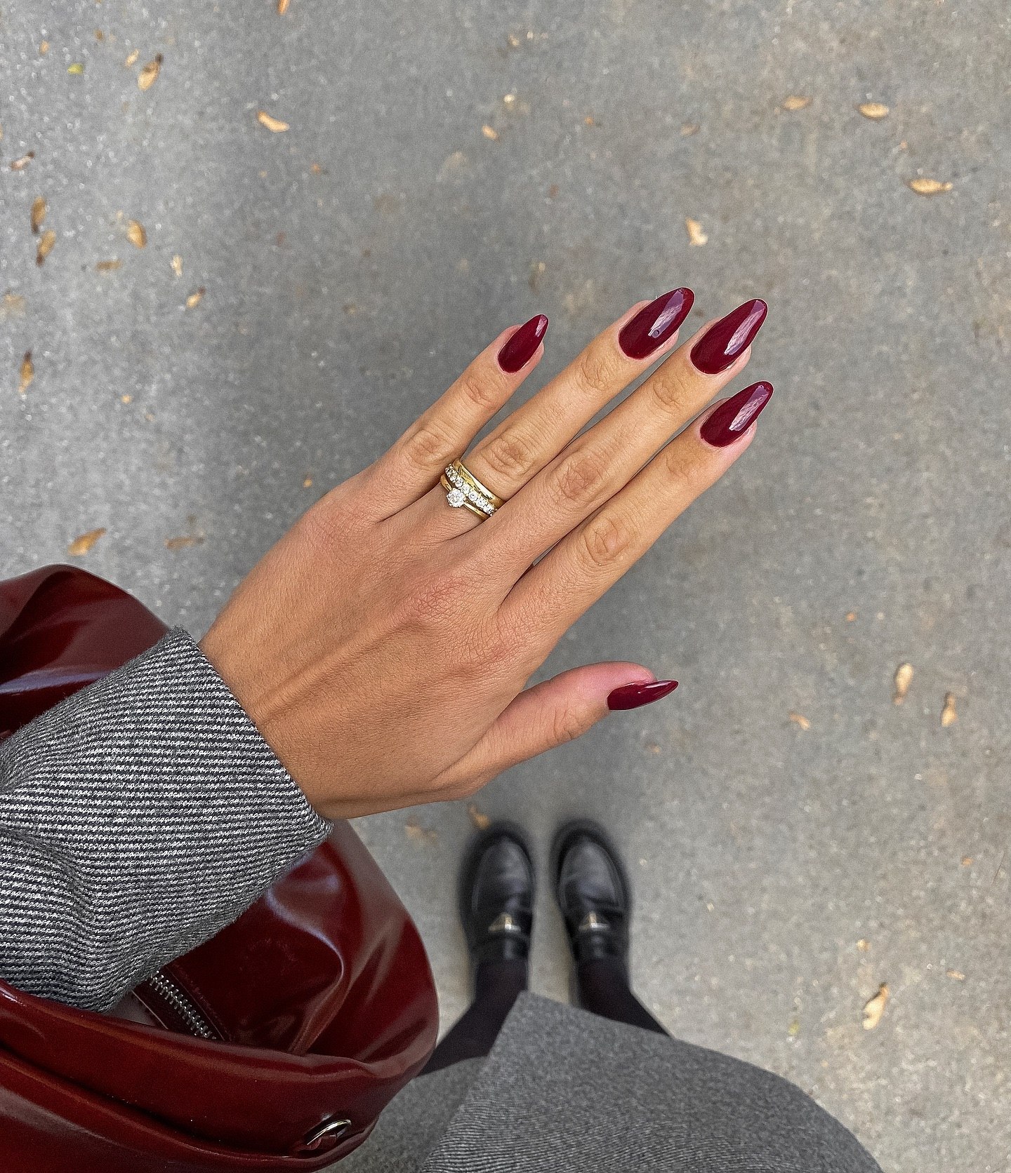 Deep Burgundy Glossy Almond Nails