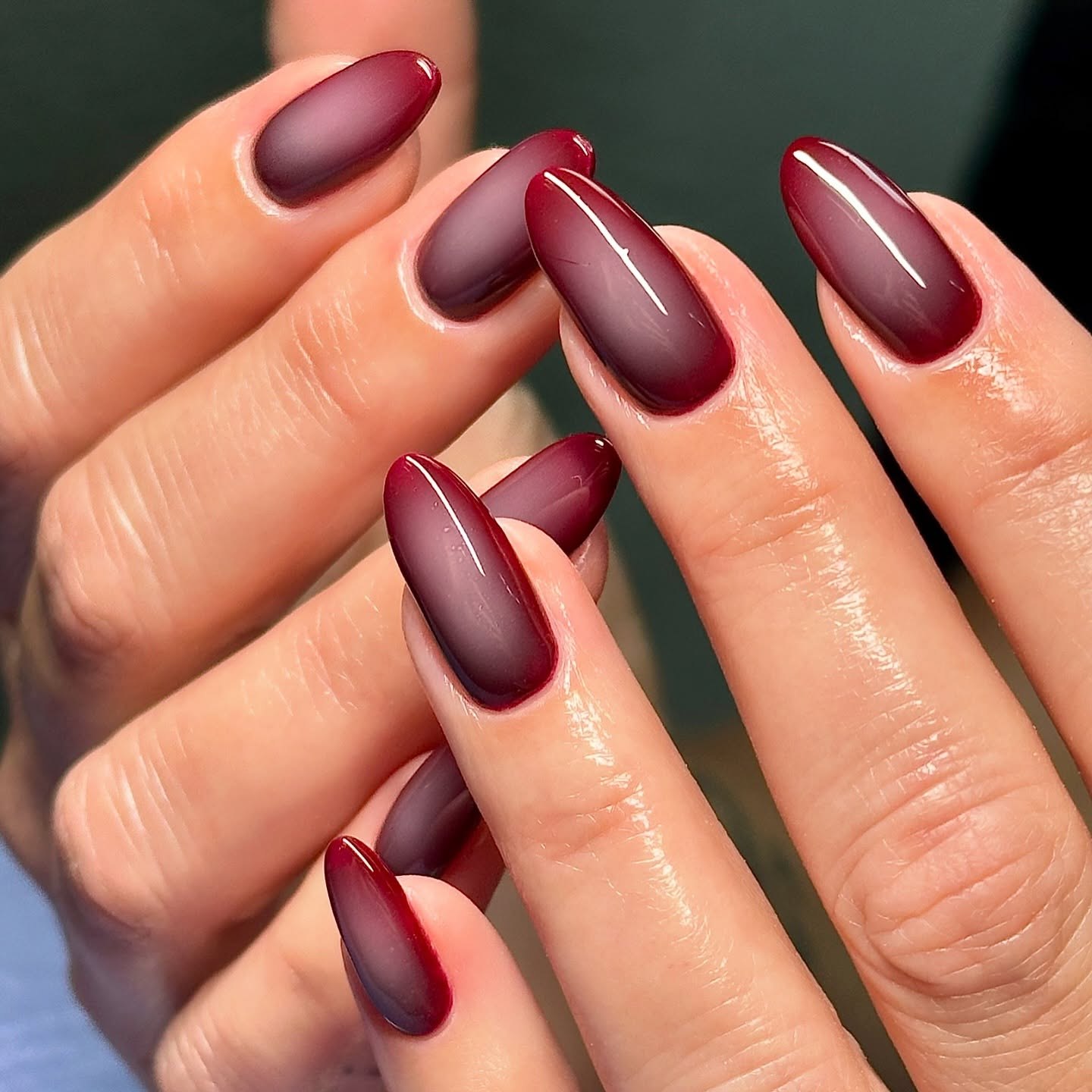 Deep Burgundy Ombre Almond Nails