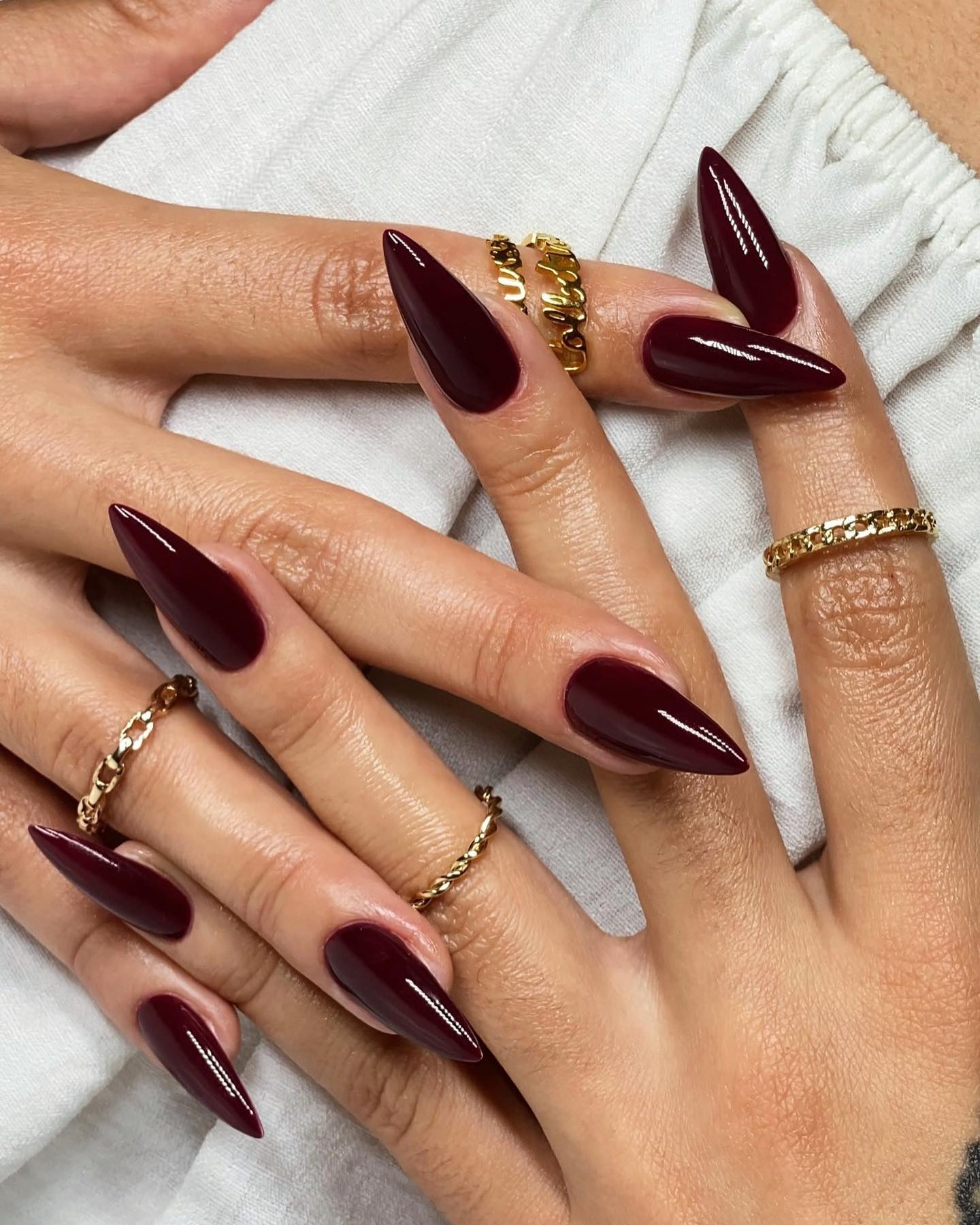 Deep Burgundy Stiletto Glossy Nails