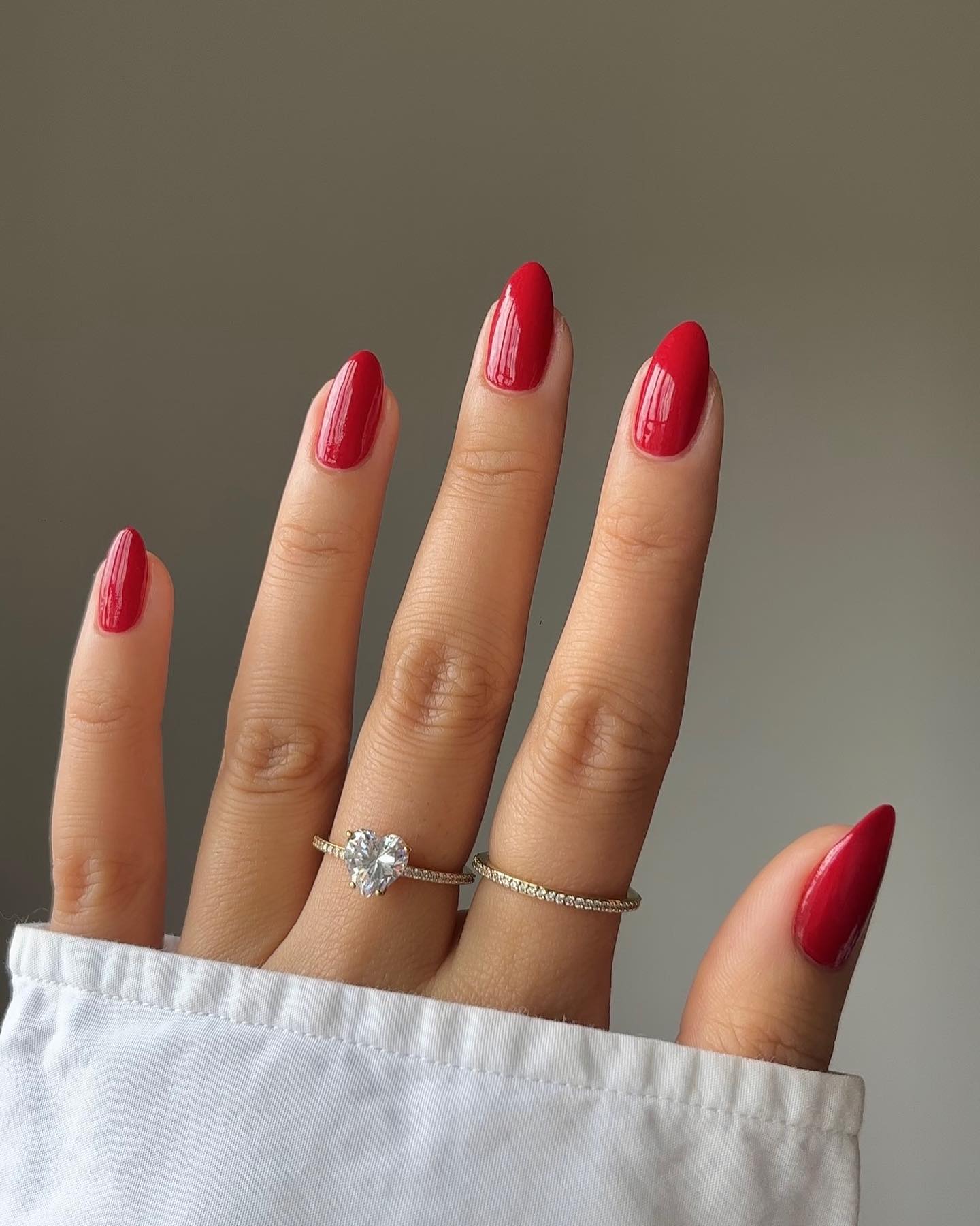 Classic Glossy Red Almond Nails