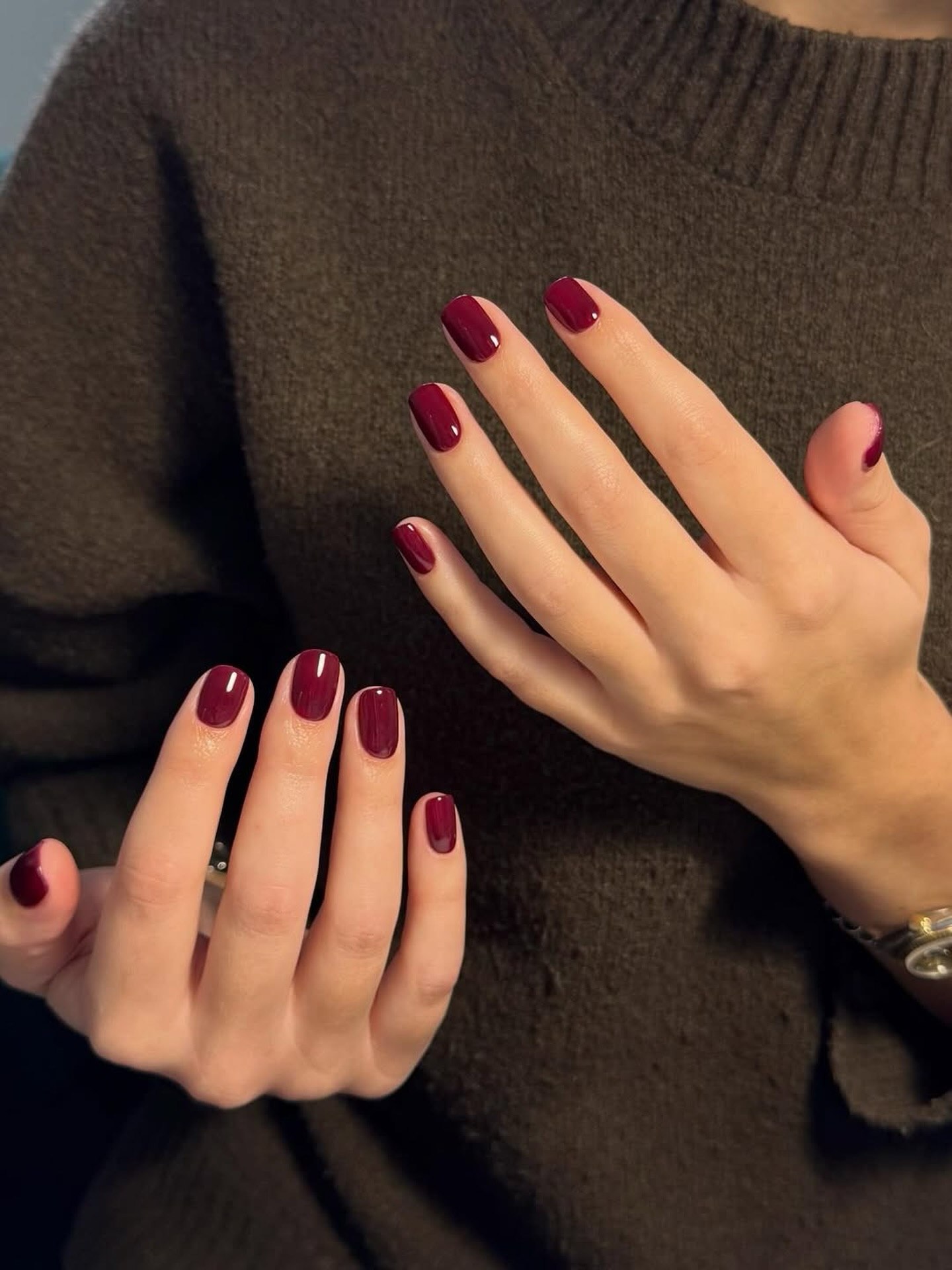 Deep Cranberry Red High Gloss Nails