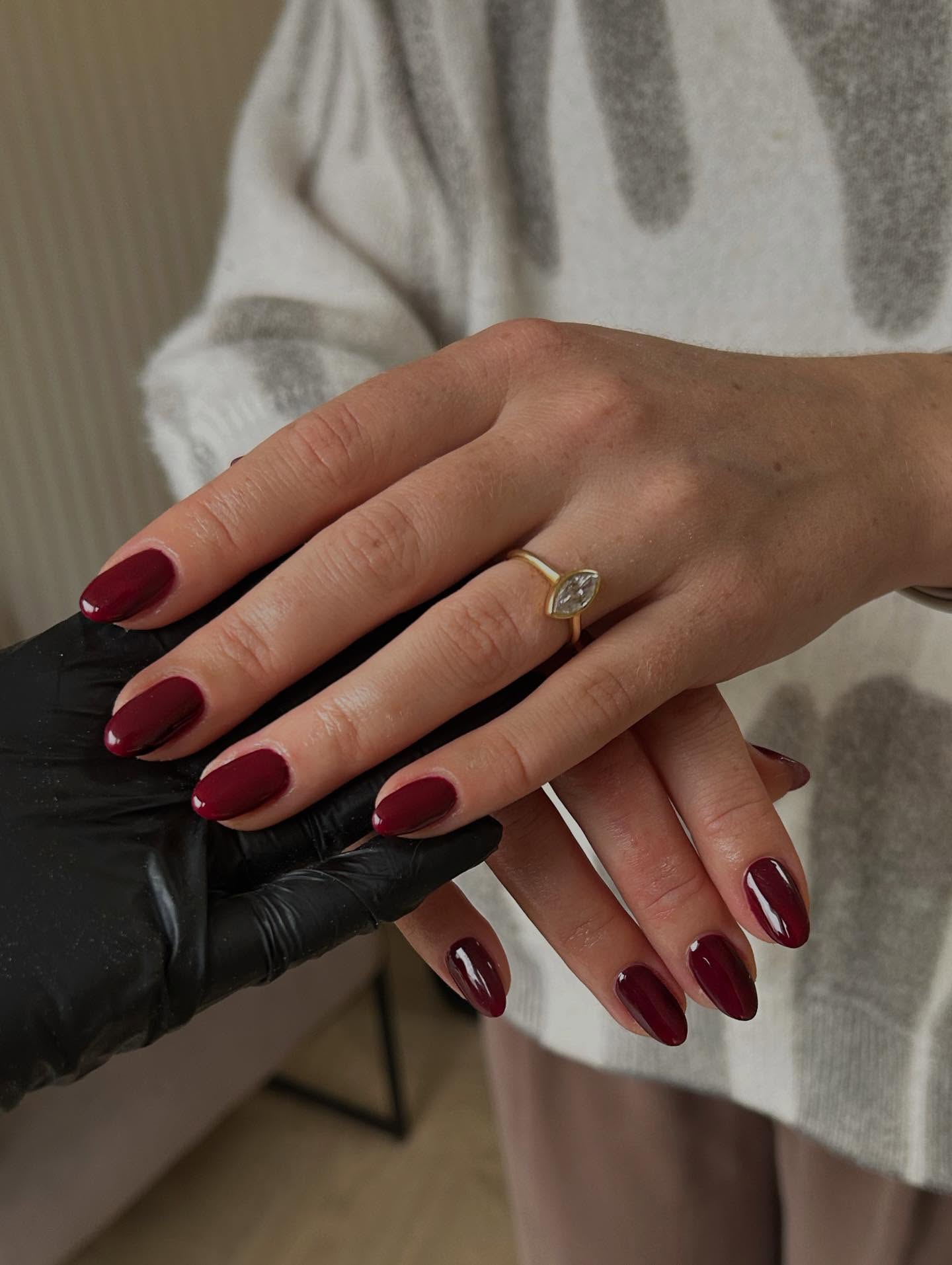 Deep Burgundy Oval Glossy Nails