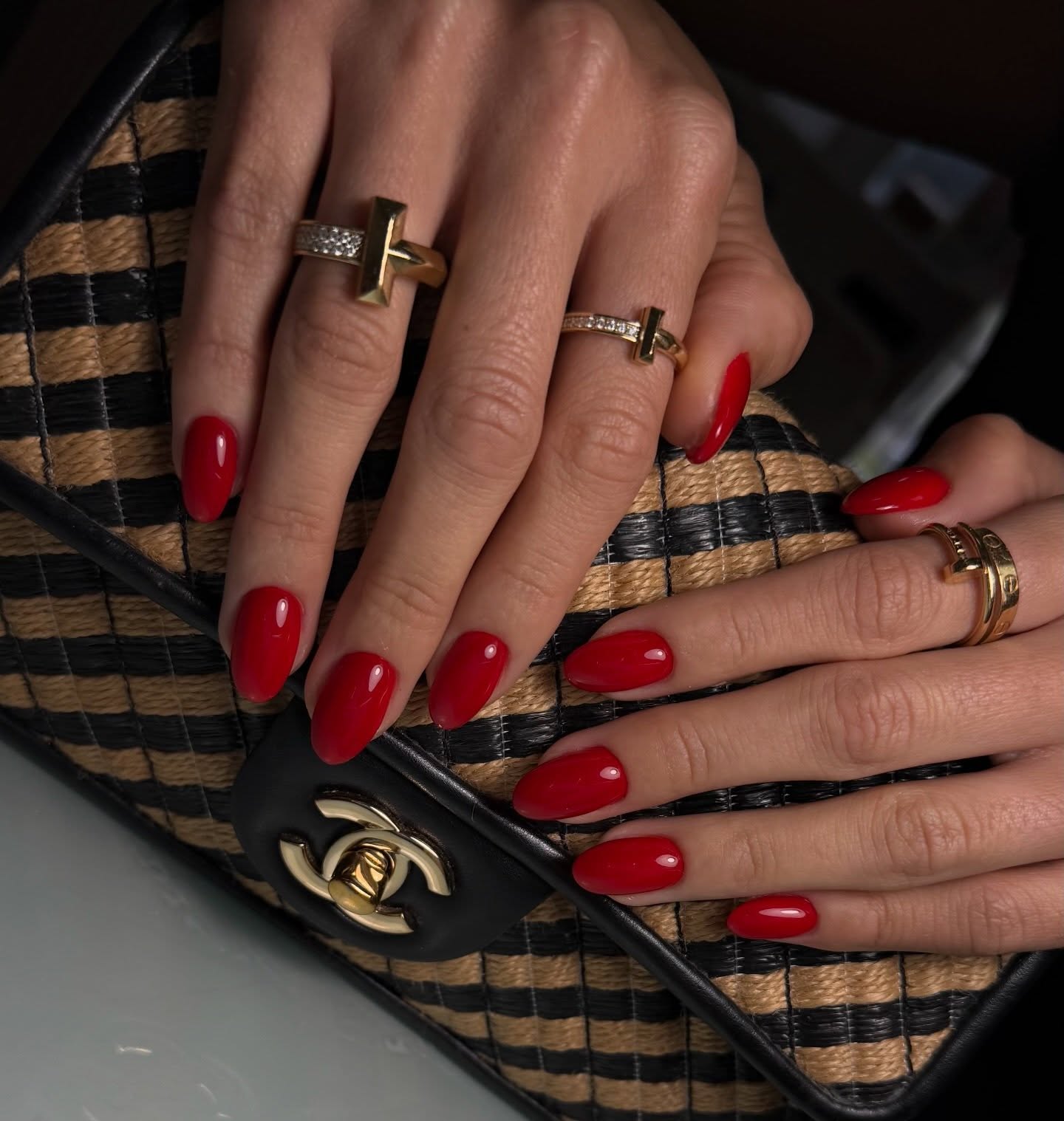 Bold Crimson Red Glossy Oval Nails