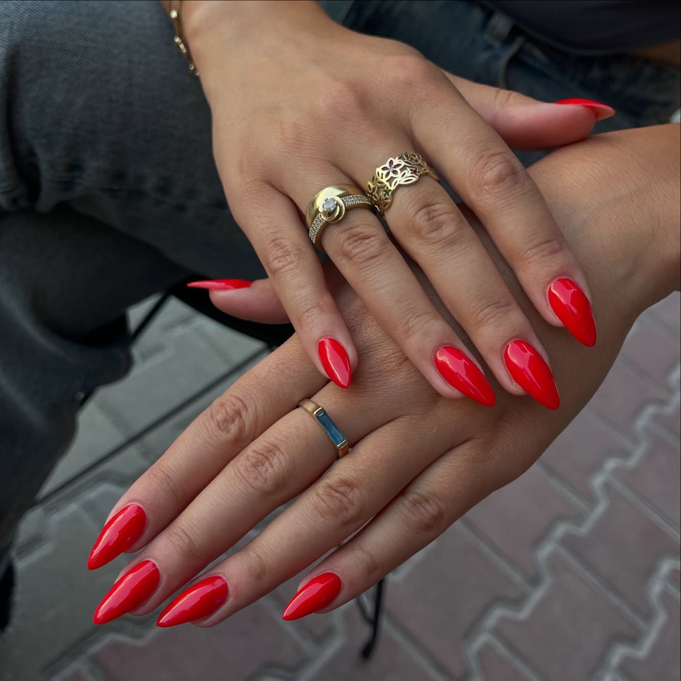 Vibrant Crimson Stiletto Nails
