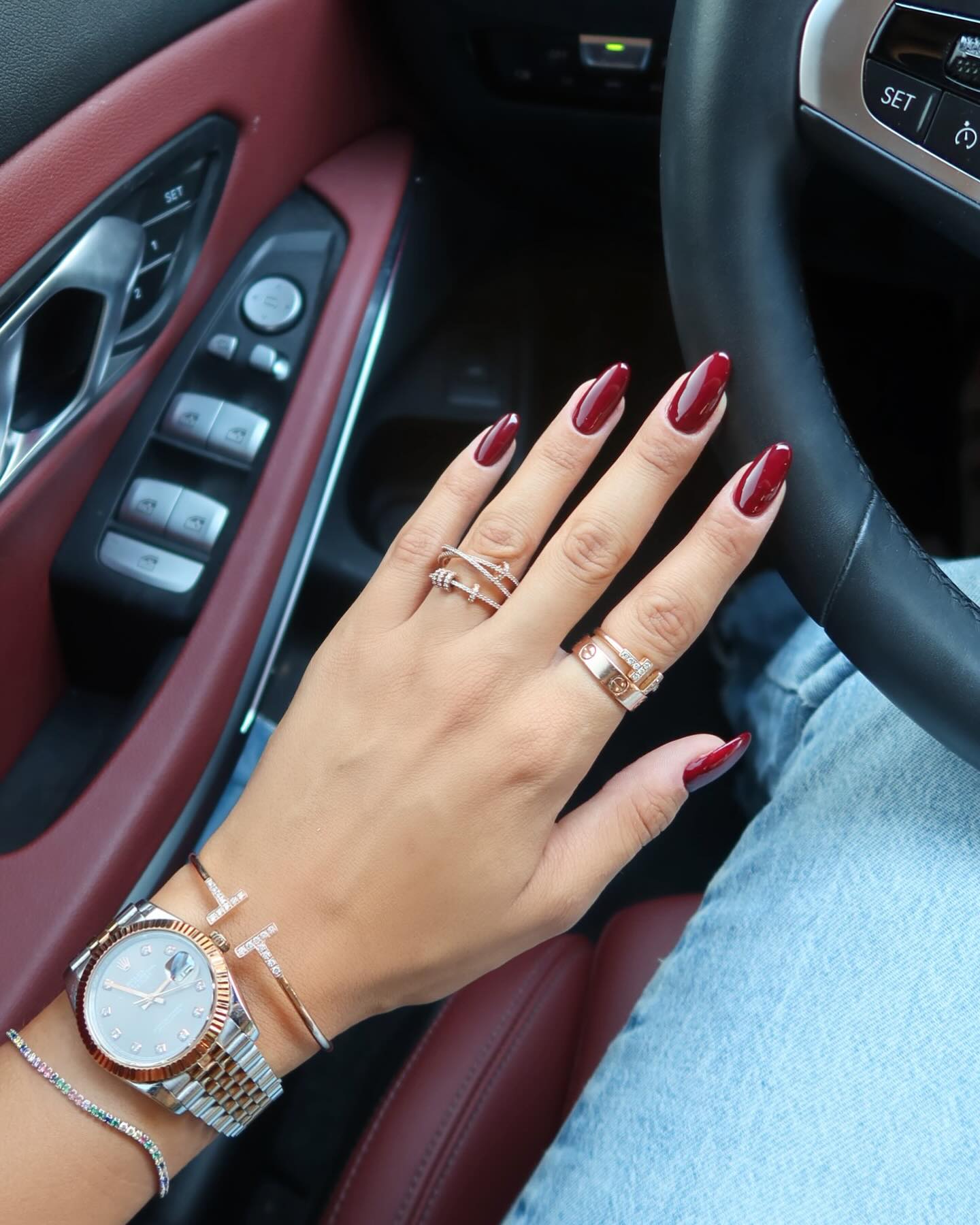 Deep Red Glossy Almond Nails