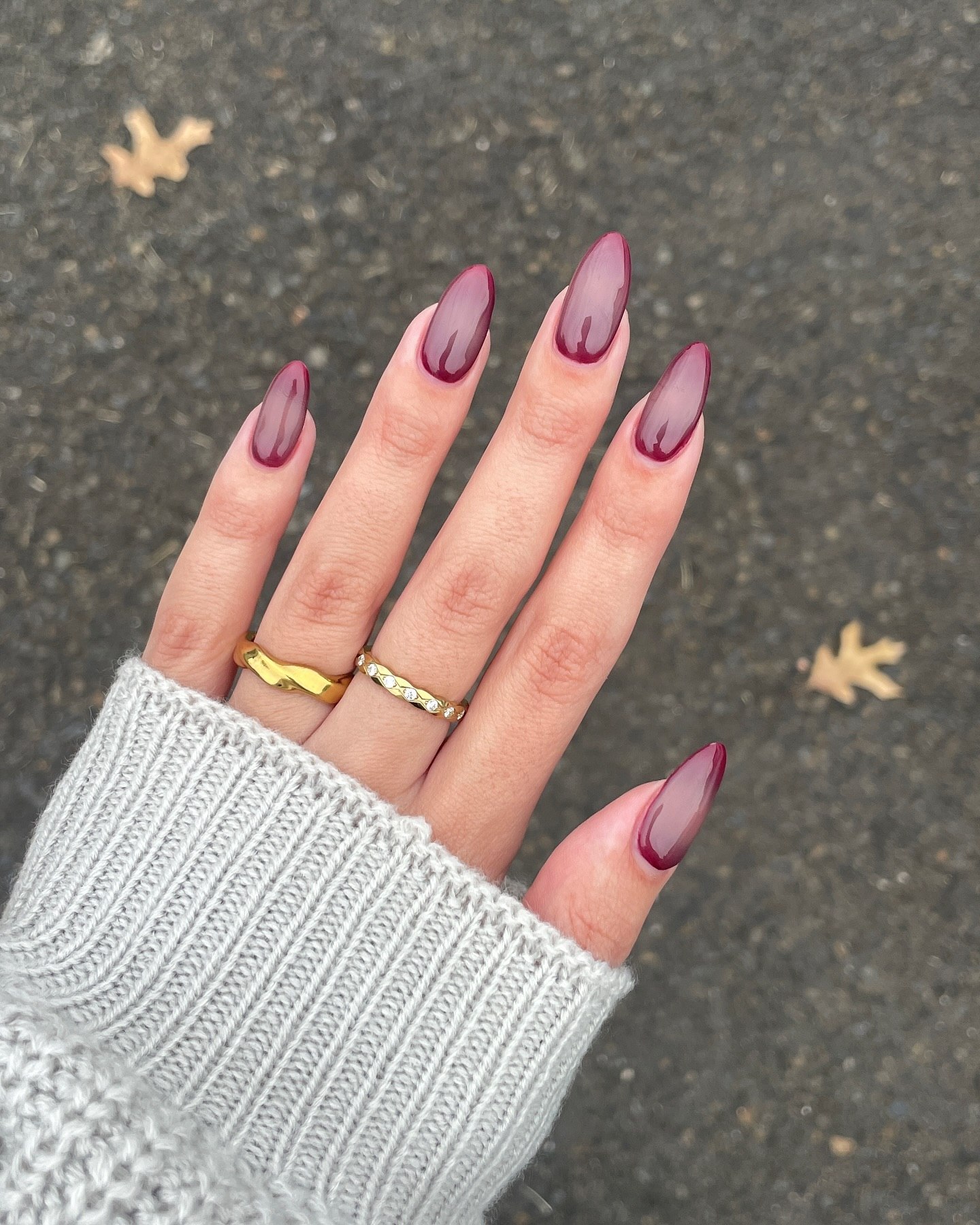Deep Burgundy Aura Almond Nails