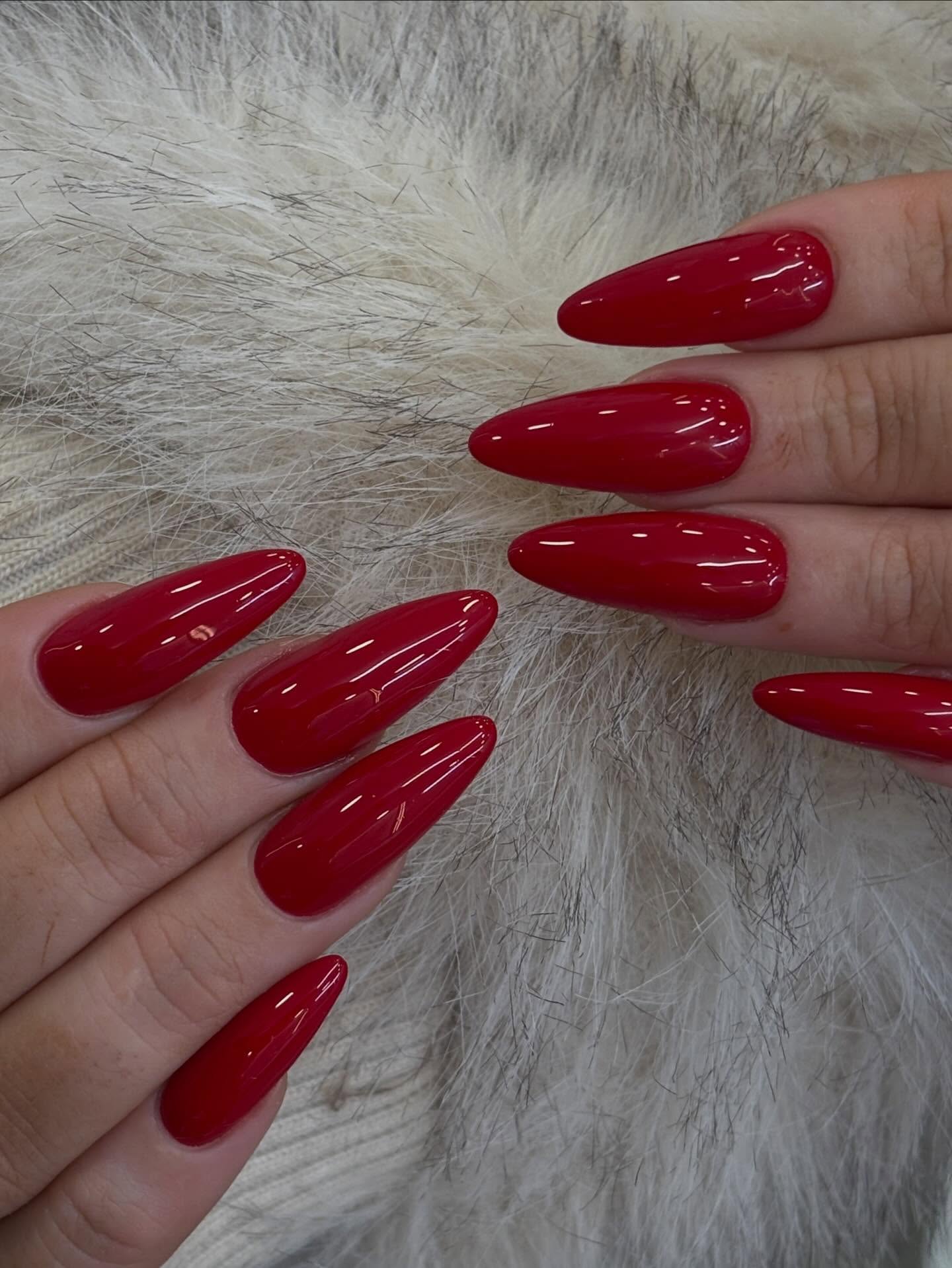 Glossy Crimson Red Stiletto Nails