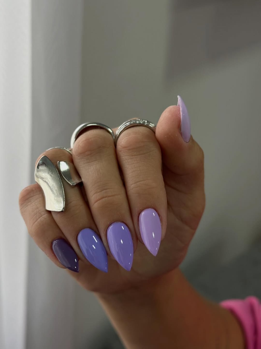 Lavender and Periwinkle Ombre Stiletto Nails