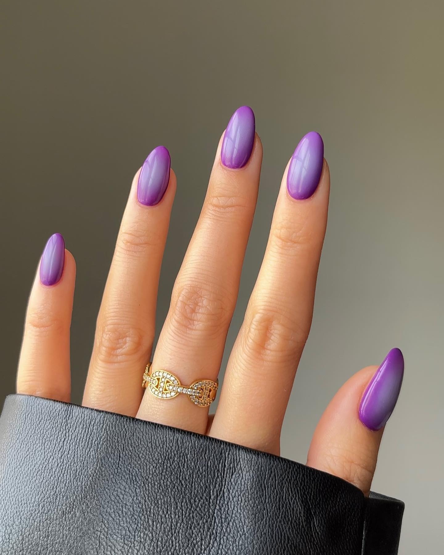 Vibrant Purple Ombre Oval Glossy Nails