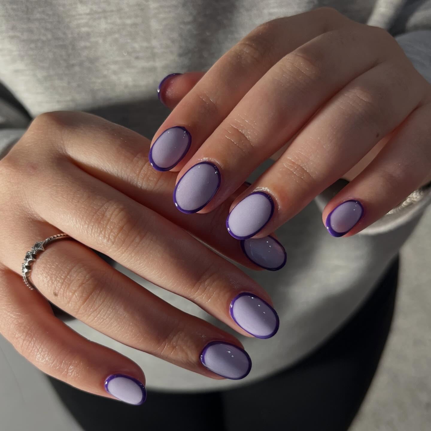 Purple Aura French Oval Nails