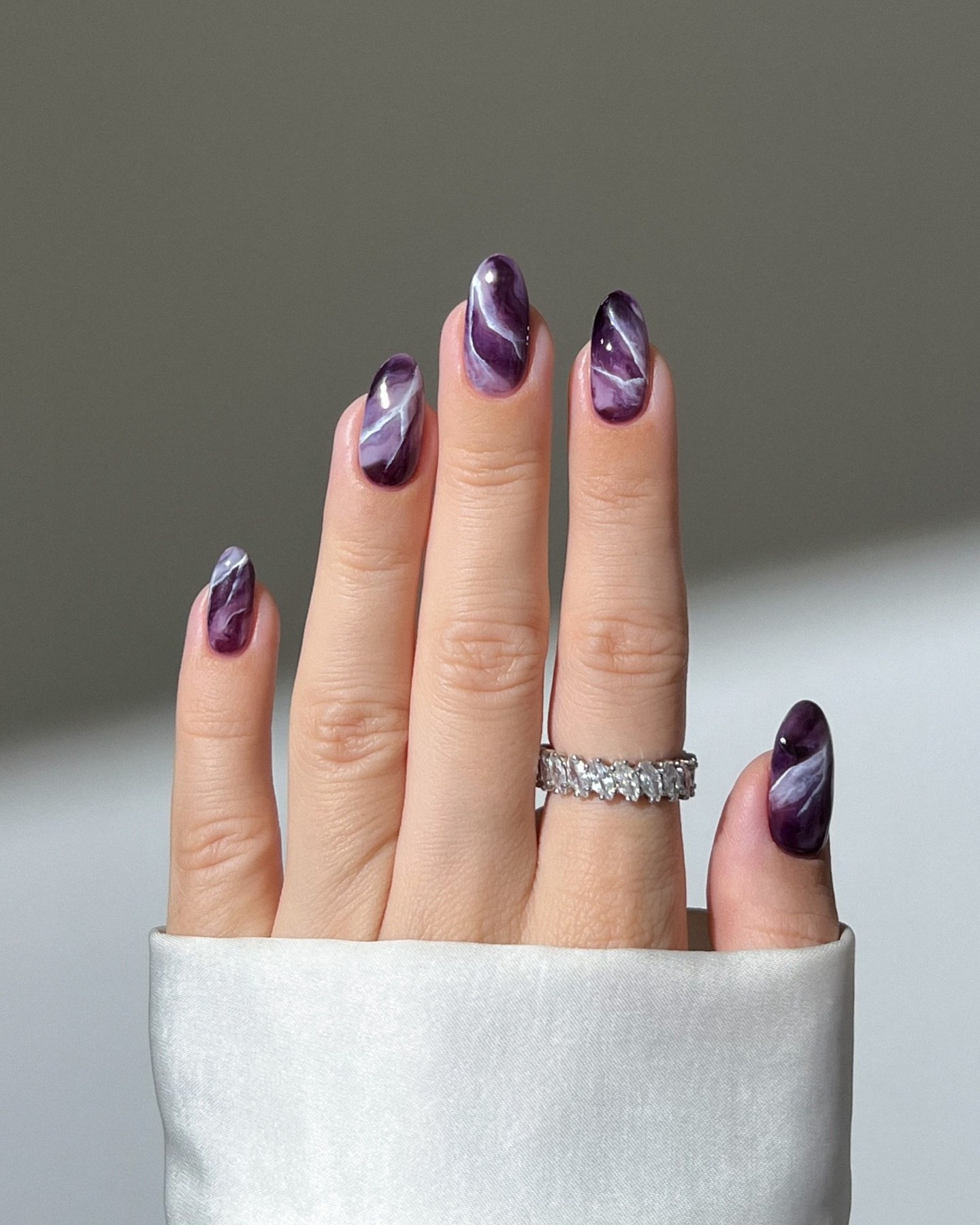 Amethyst Marble Oval Glossy Nails