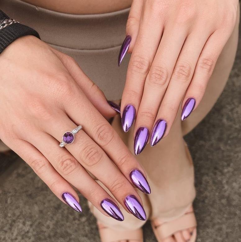 Metallic Amethyst Chrome Stiletto Nails
