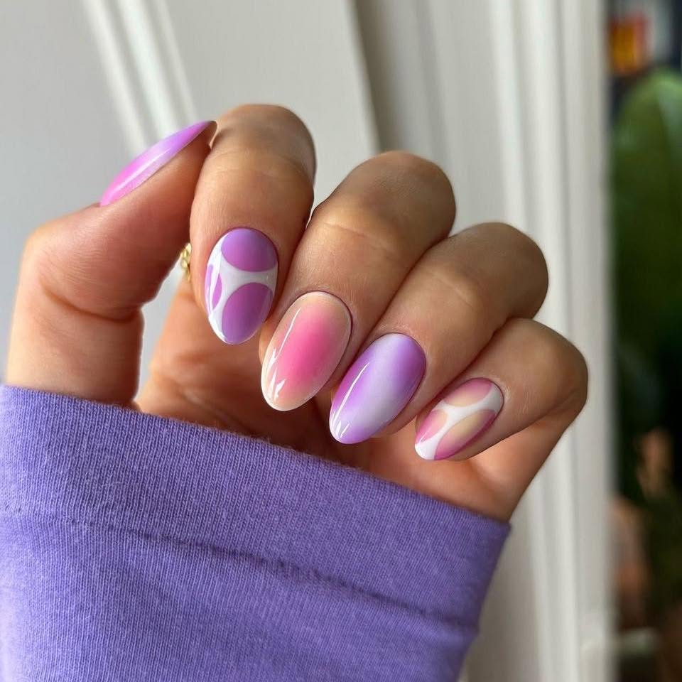 Lavender Pink Ombre Abstract French Tips