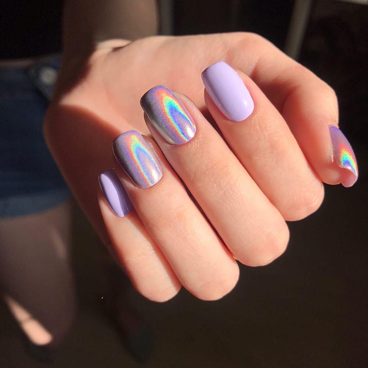 Lavender Chrome Mismatched Square Nails