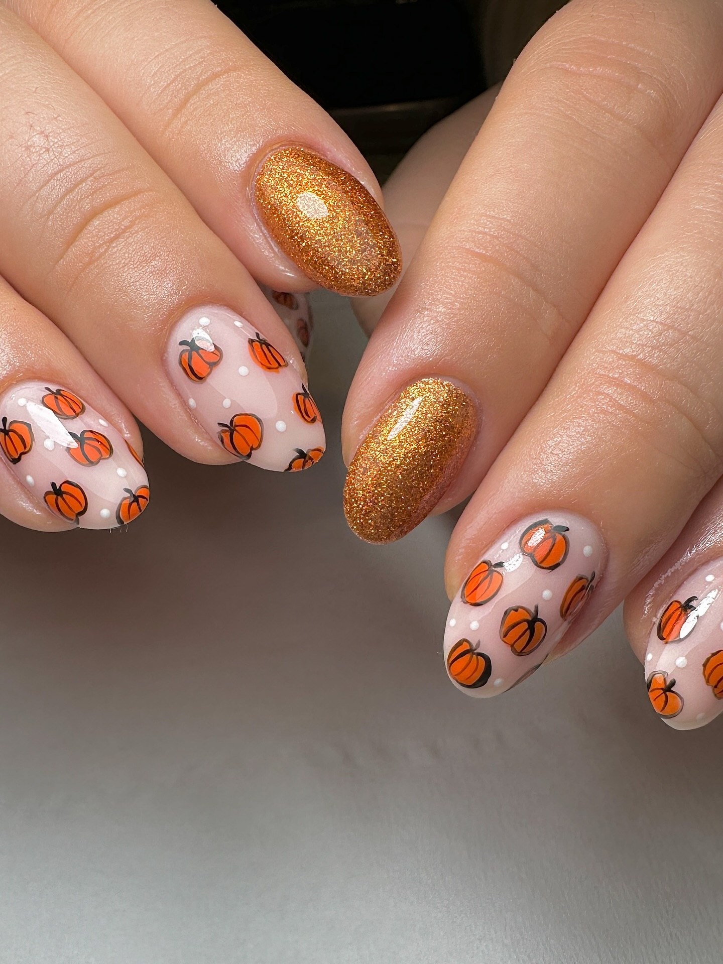 Pumpkin Patch Glitter Oval Nails
