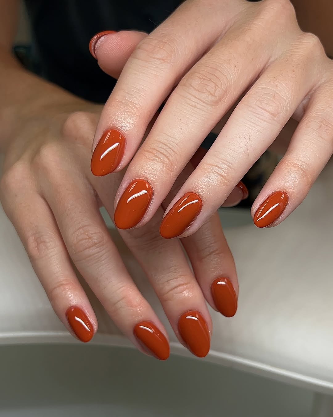 Rich Terracotta Glossy Oval Nails