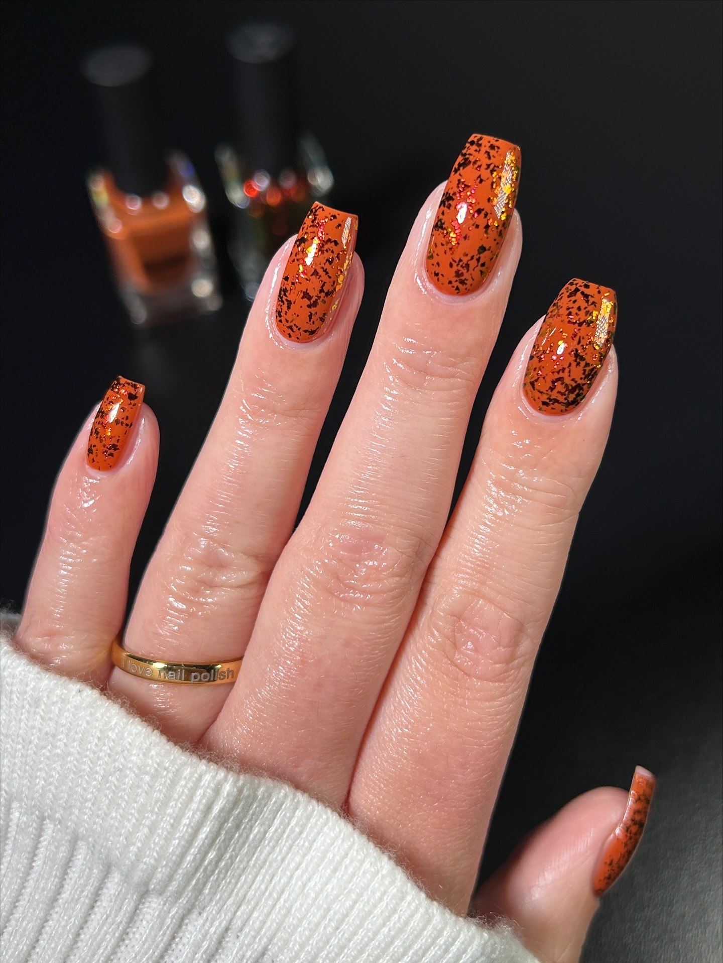 Sparkling Pumpkin Spice Glitter Almond Nails