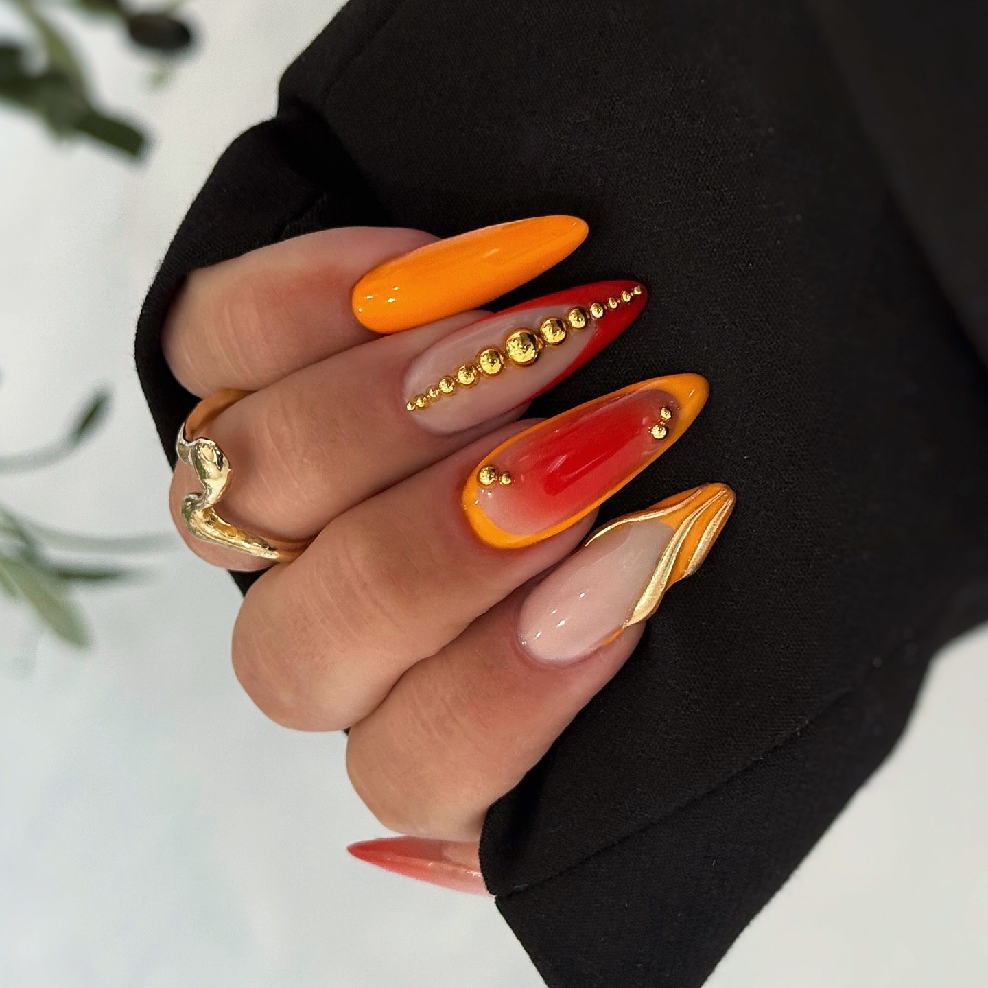 Sunset Ombre Orange French Tip Almond Nails