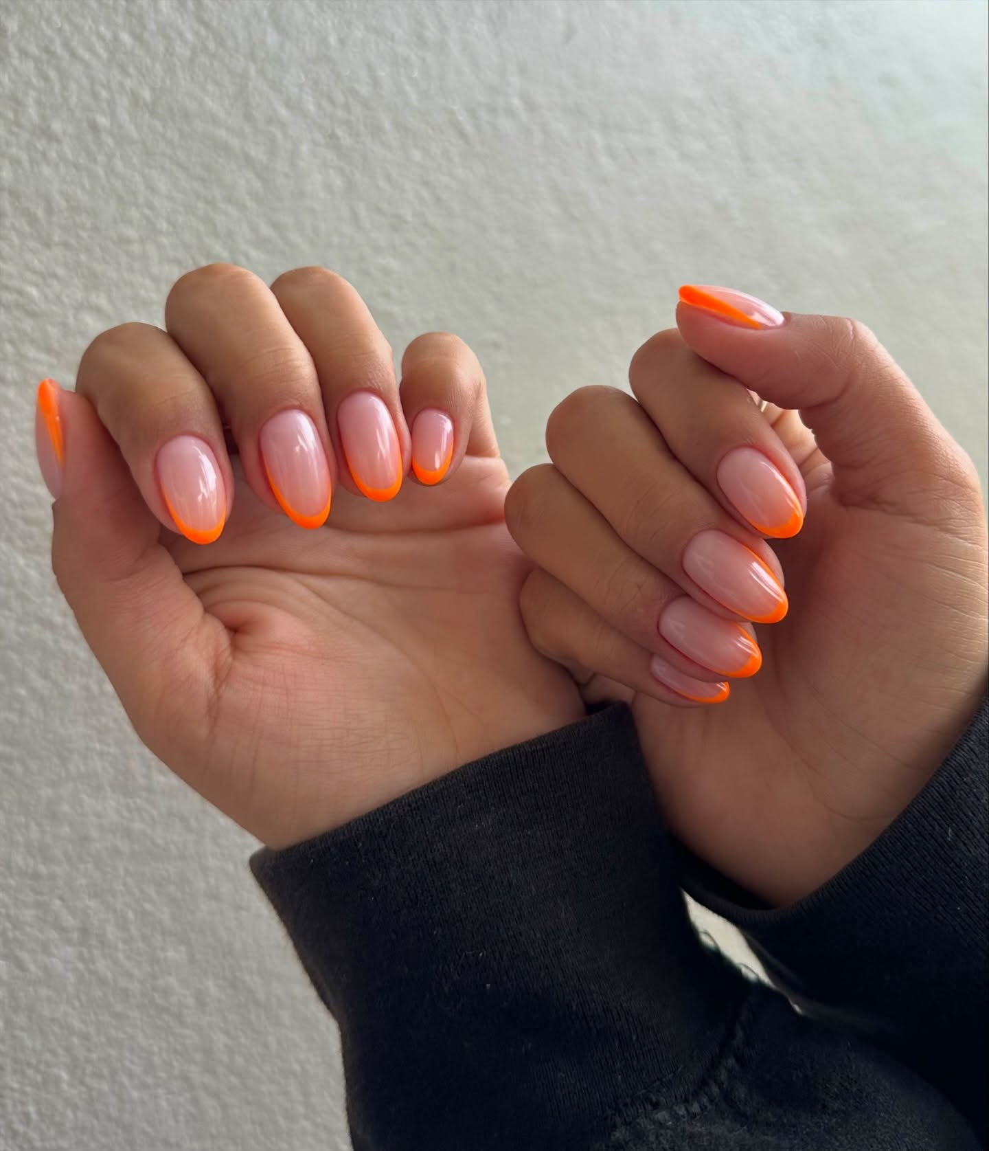 Neon Orange French Tip Almond Nails