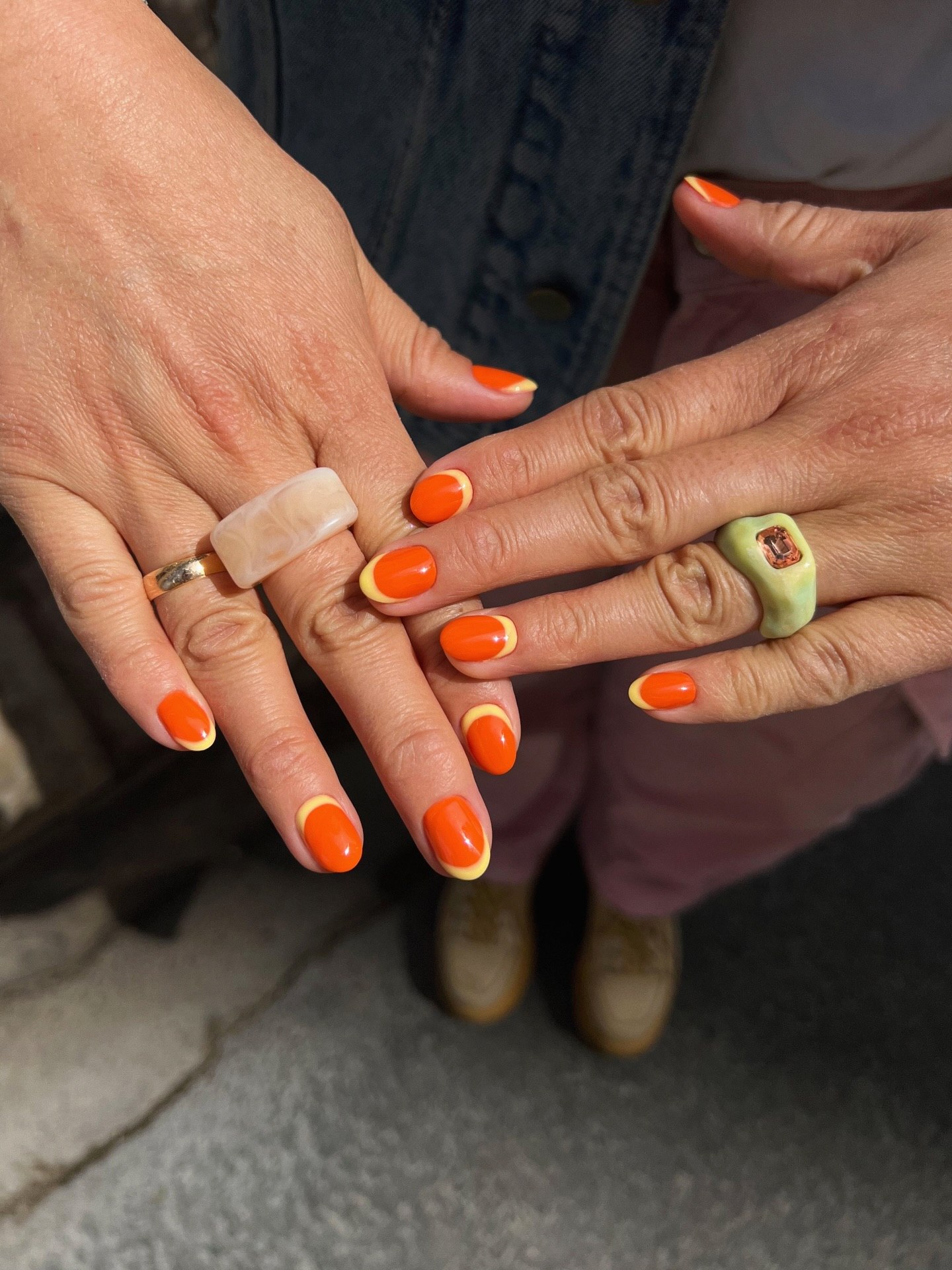 Orange Cream French Tip Almond Nails