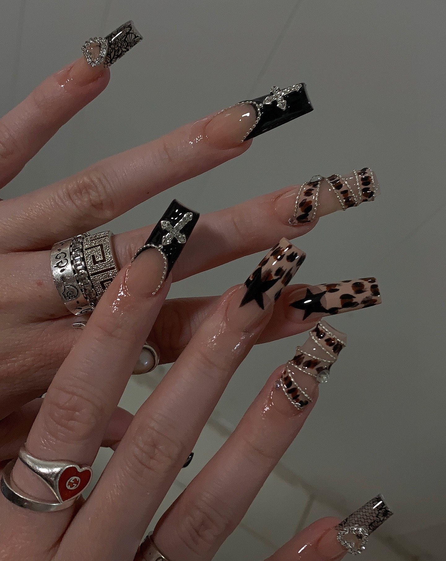 Gothic Leopard & Black French Tip Nails