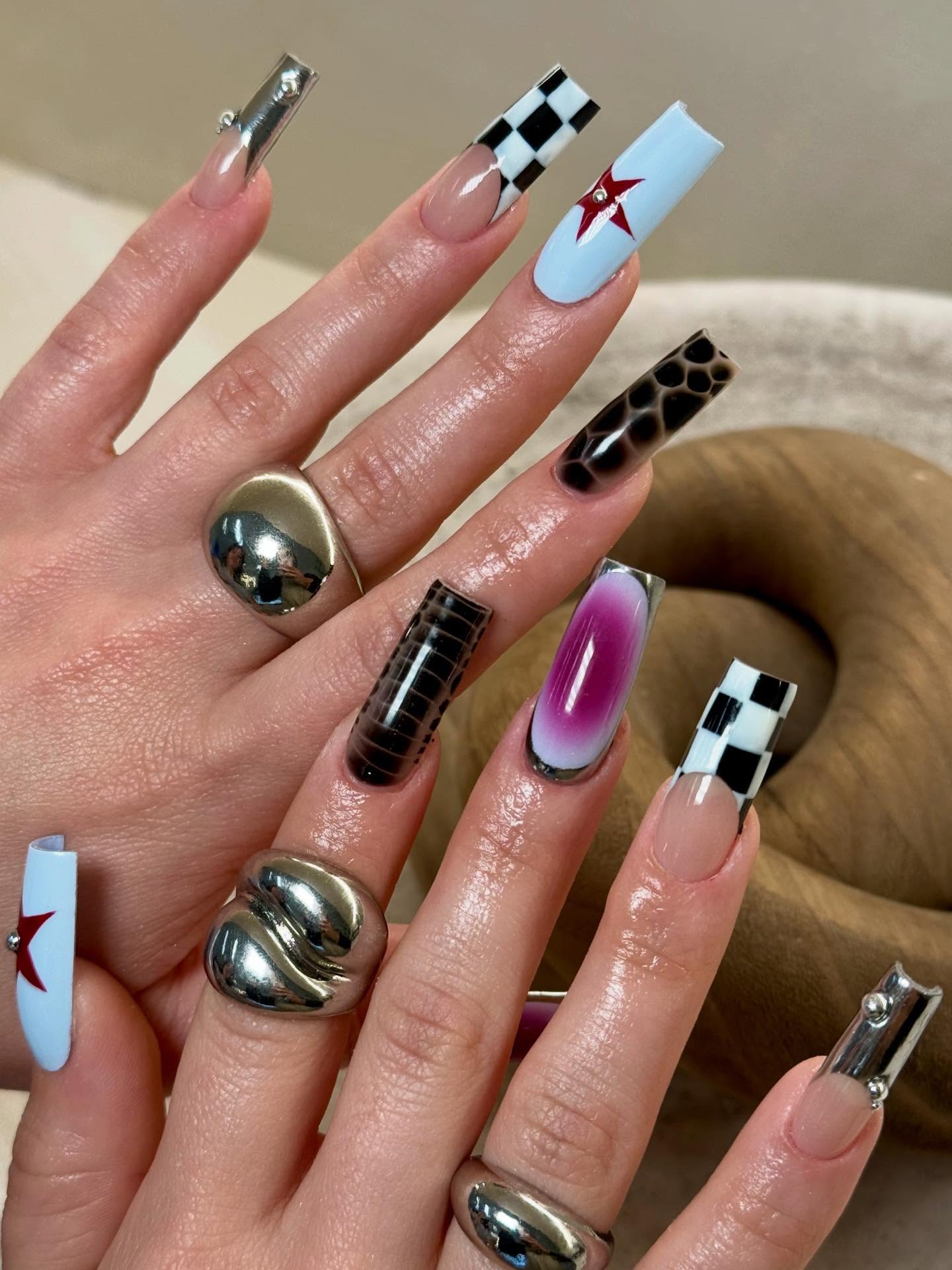 Bold Mix-and-Match Y2K Nail Art