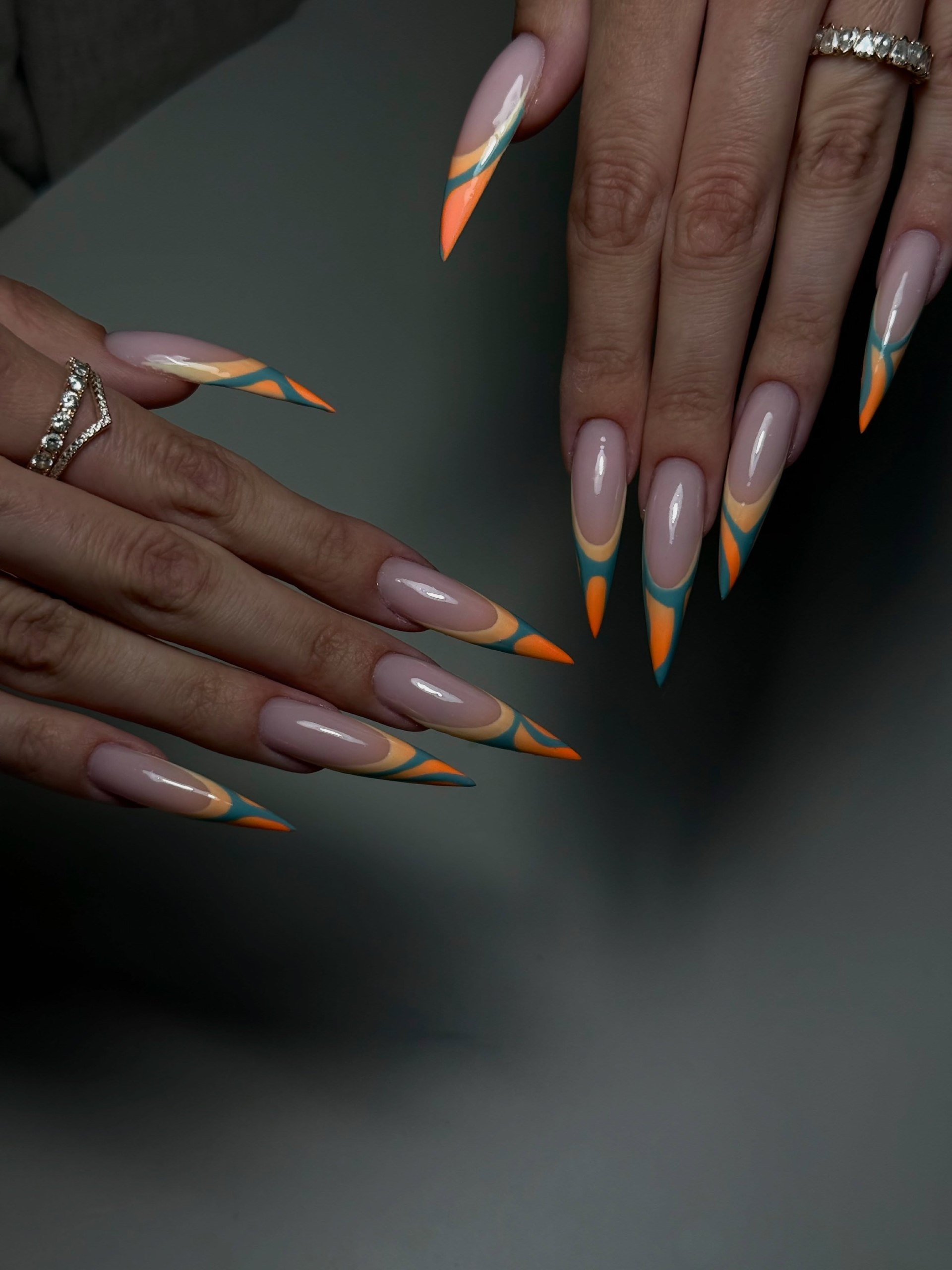 Gradient French Tips with Abstract Swirls