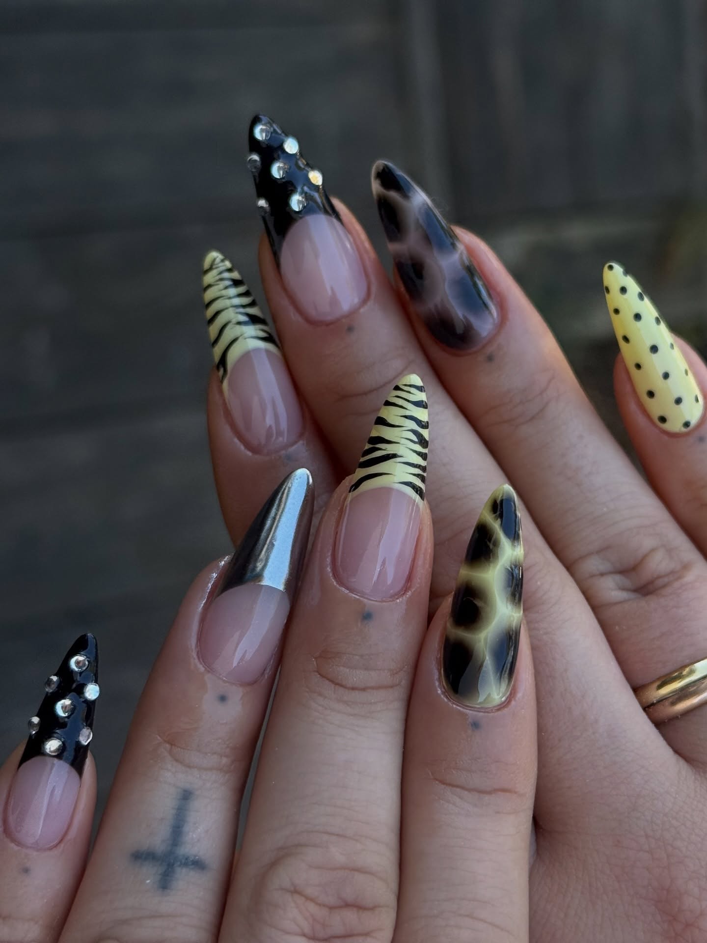 Wild Animal Print French Tip Stiletto Nails