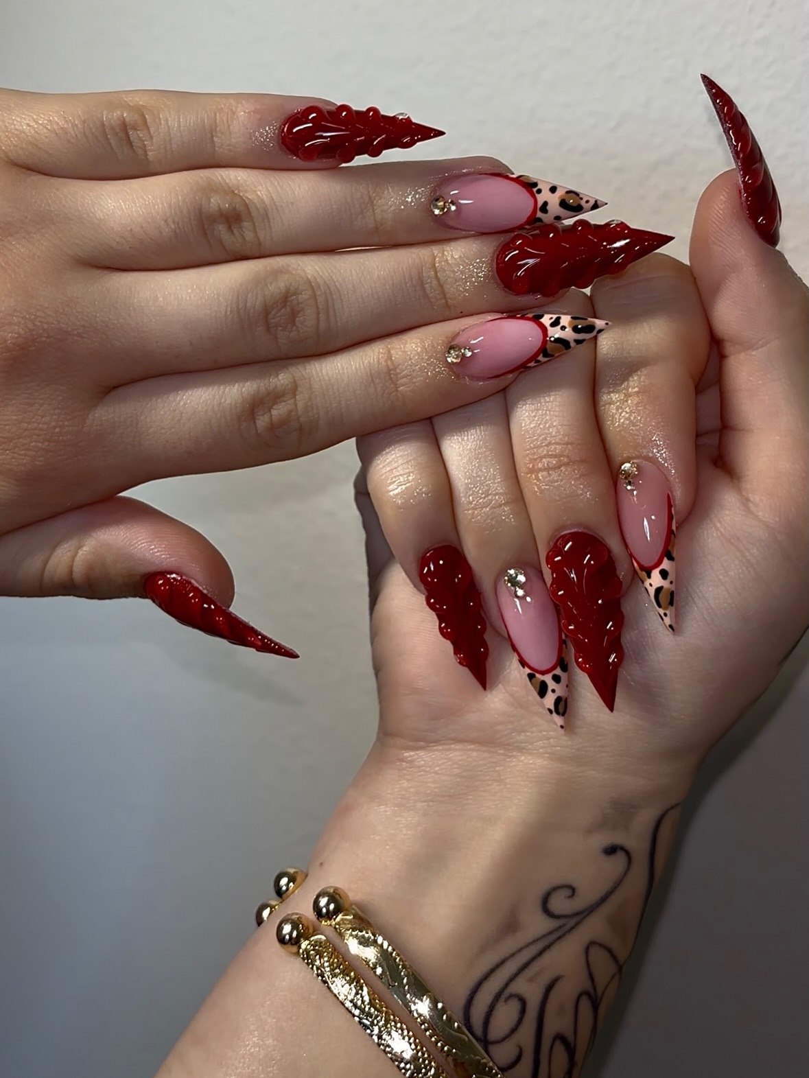 Crimson Flame French Tip Stiletto Nails