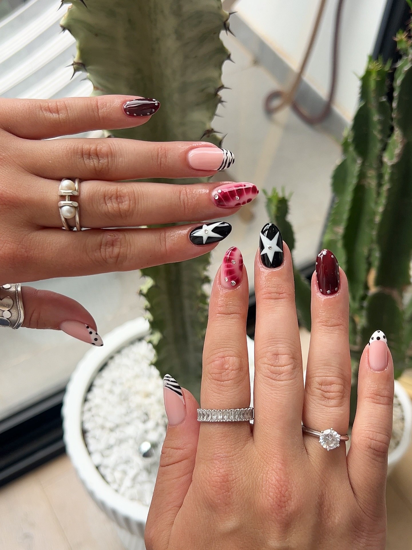 Dark Cherry Aura Star French Tip Nails