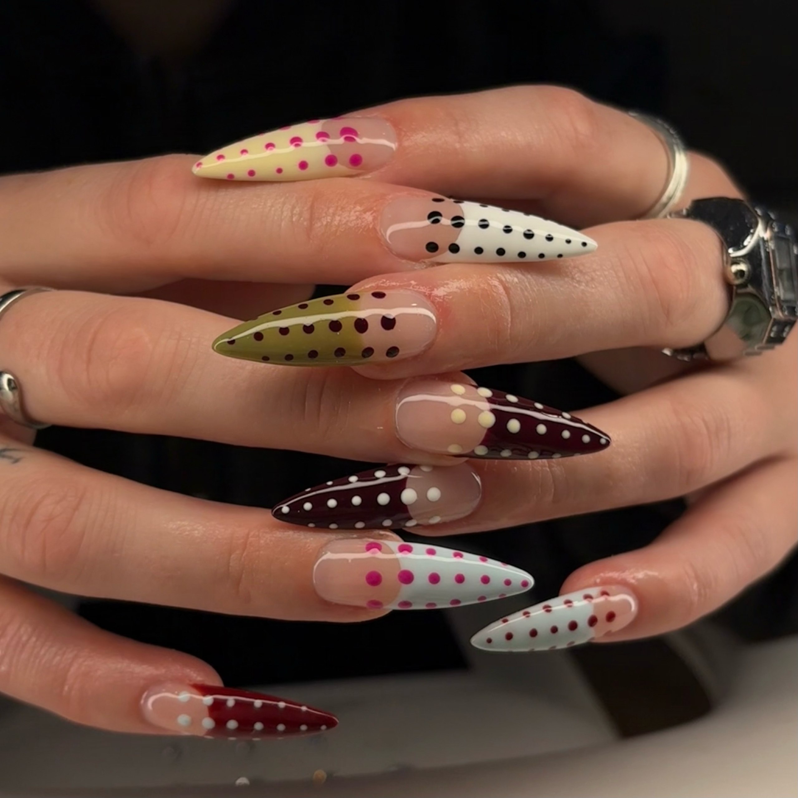 Retro Polka Dot Stiletto French Tips