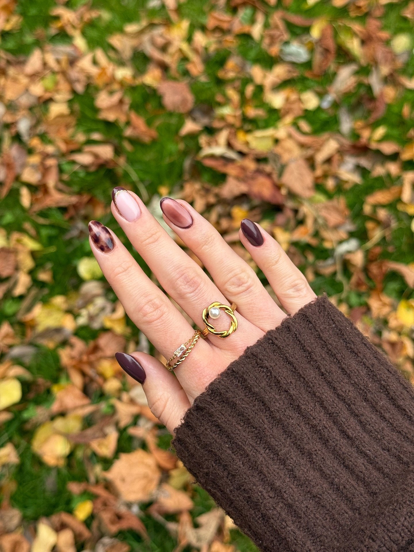 Mismatched Fall Nail Art with Tortoiseshell