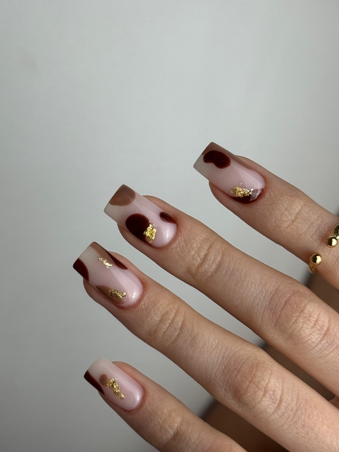 Abstract Brown and Burgundy Marble Gold Flakes