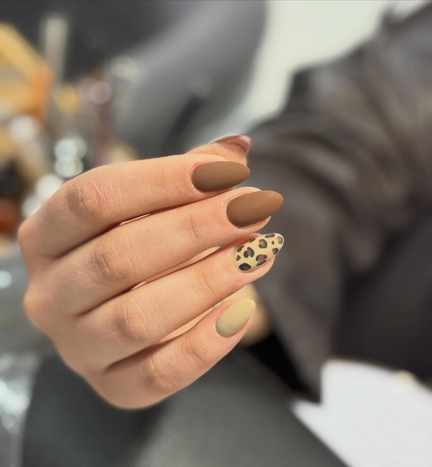 Matte Chocolate Leopard Almond Nails