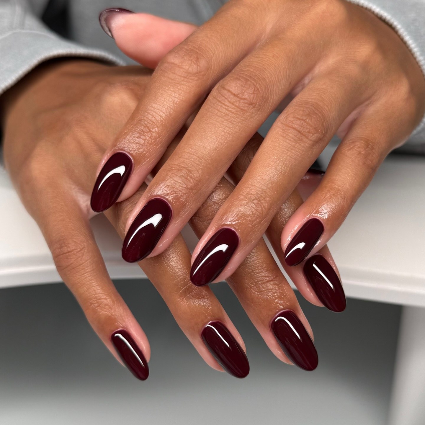 Deep Burgundy High Gloss Oval Nails