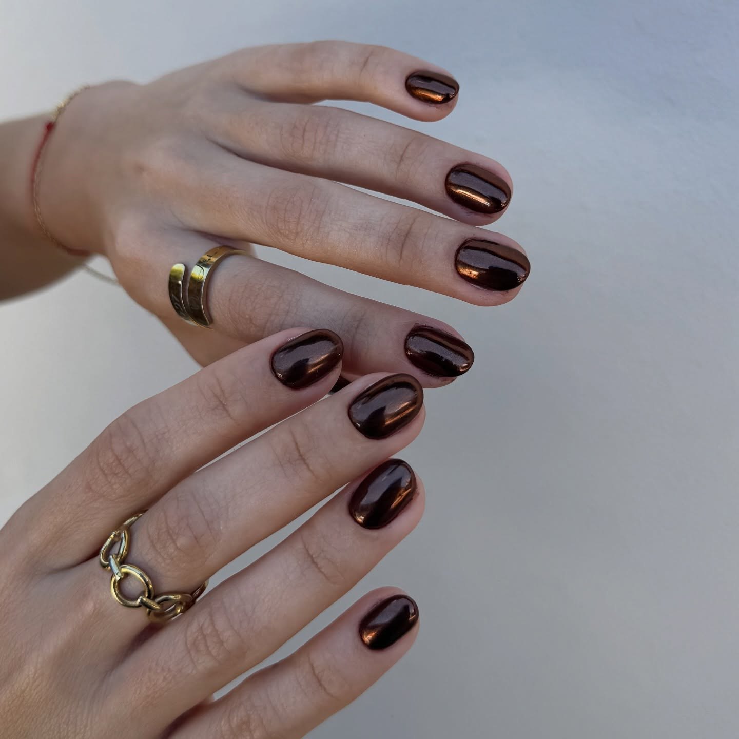 Dark Espresso Chrome Oval Nails