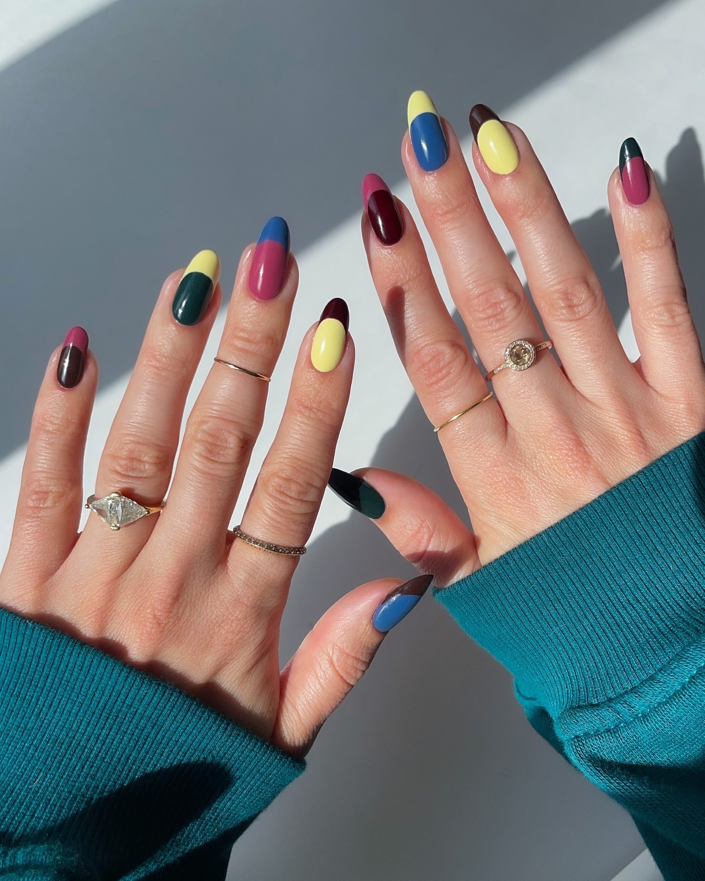 Color Block Almond Nails in Fall Hues