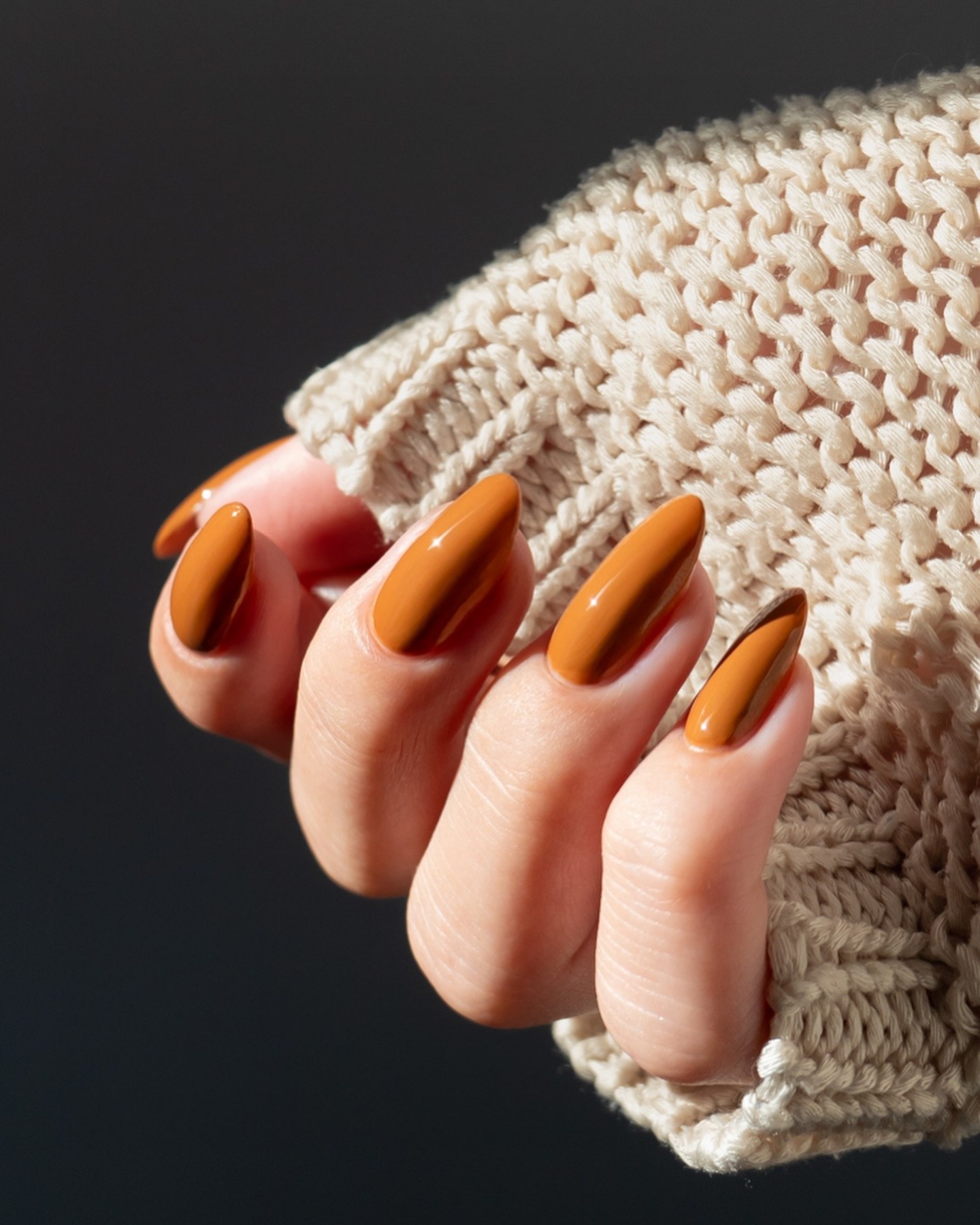 Rich Caramel Almond Glossy Nails