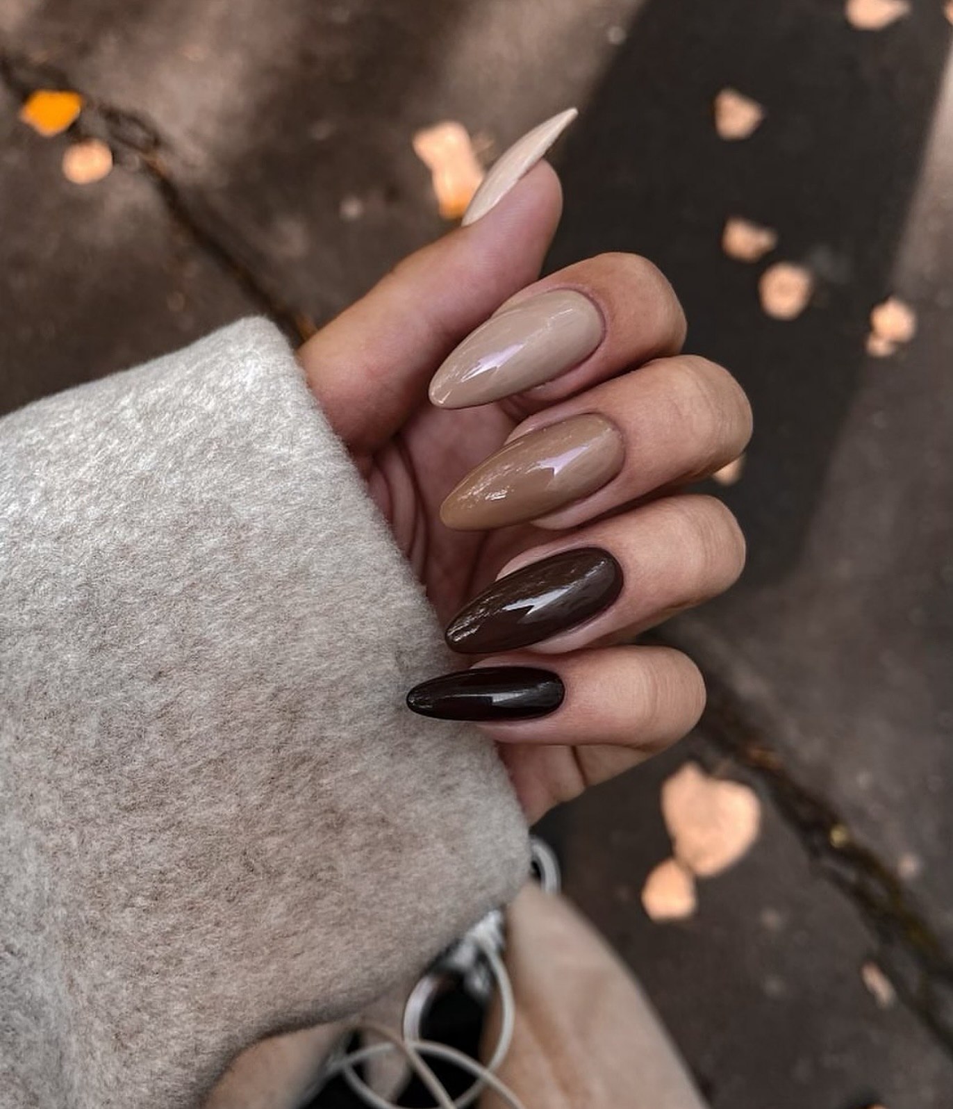 Rich Mocha Gradient Almond Nails