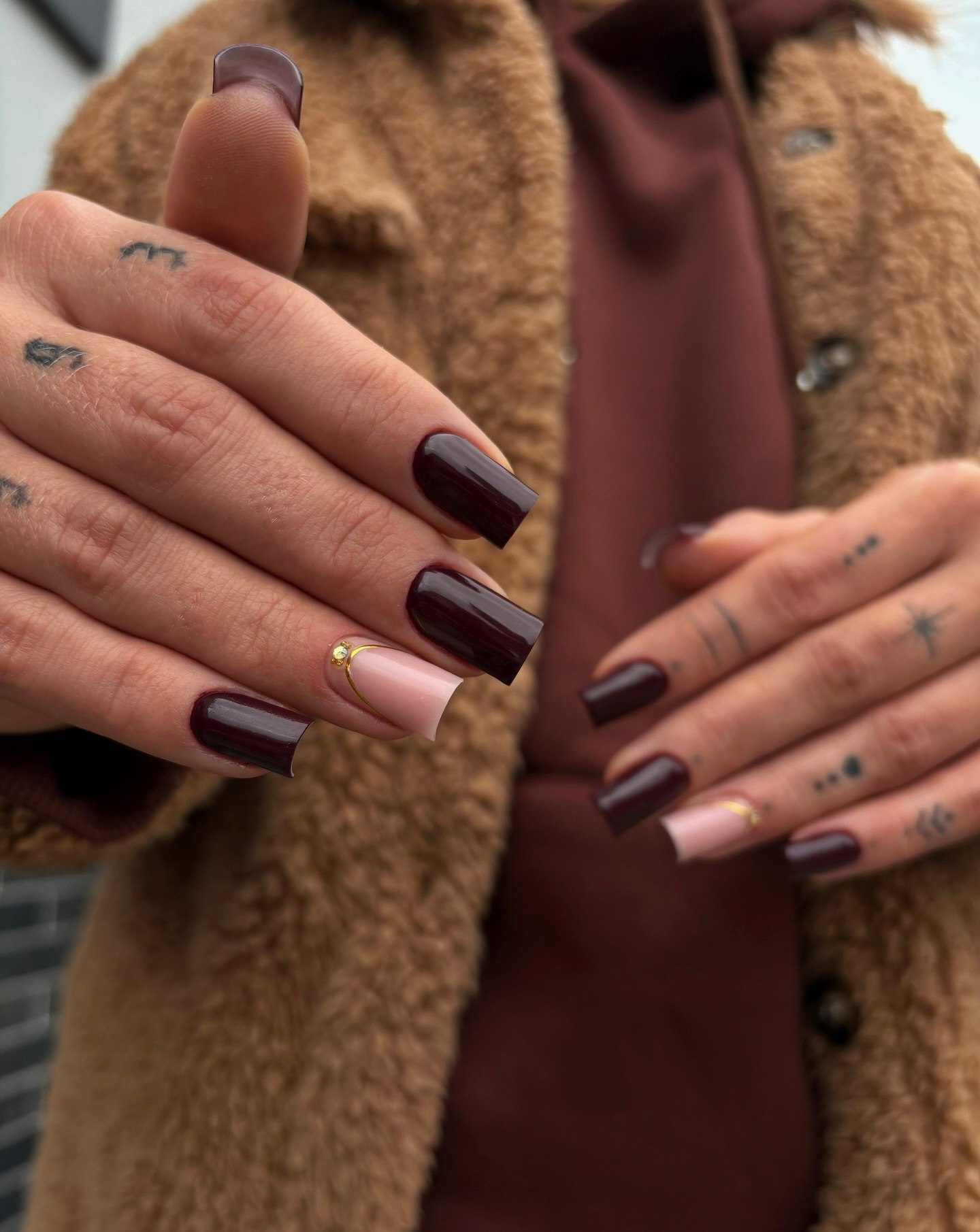 Deep Plum and Blush French with Gold Accent