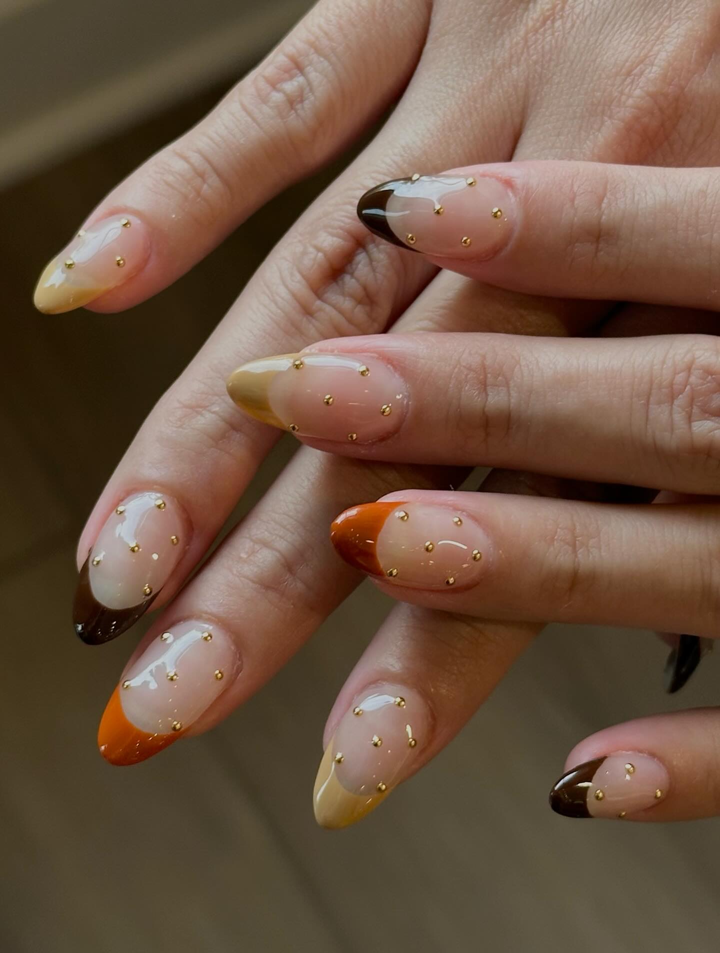 Autumn Ombre French Tips with Gold Studs