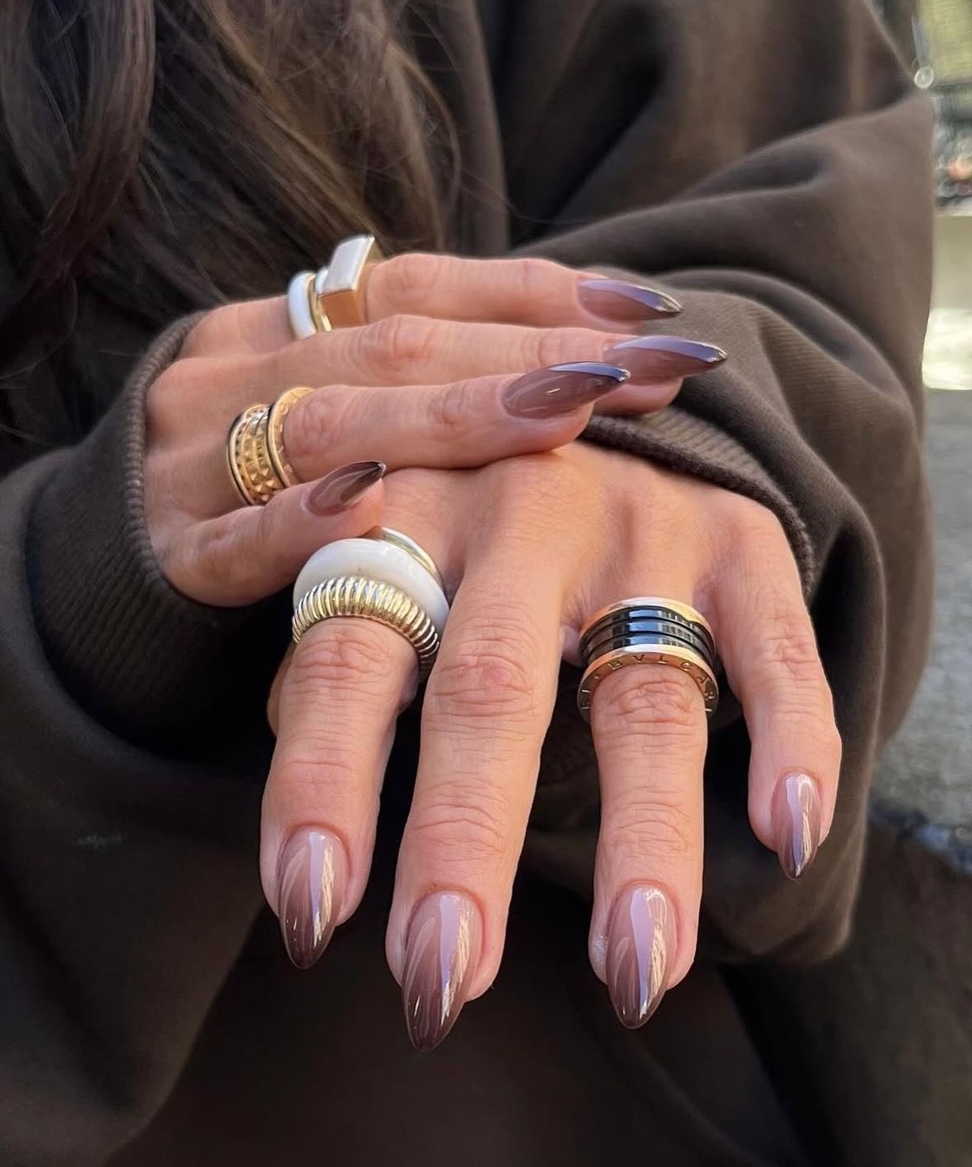 Dark Chocolate Ombre Almond Nails