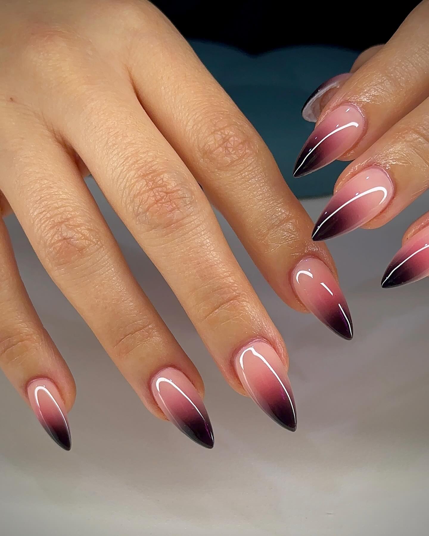 Dark Berry Ombre Stiletto Nails