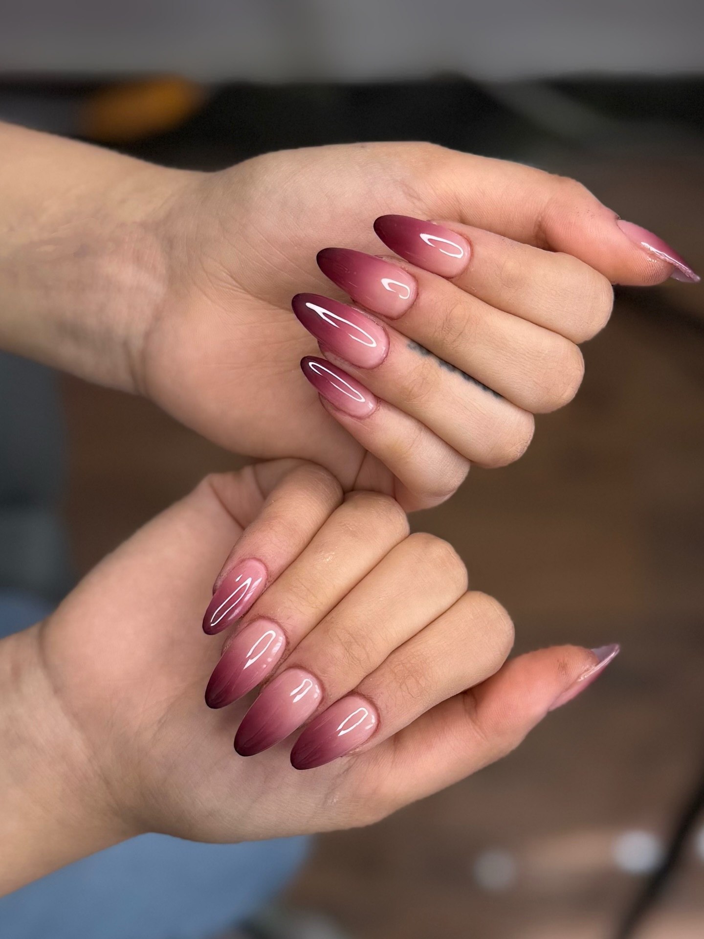 Elegant Berry Ombre Almond Shaped Nails