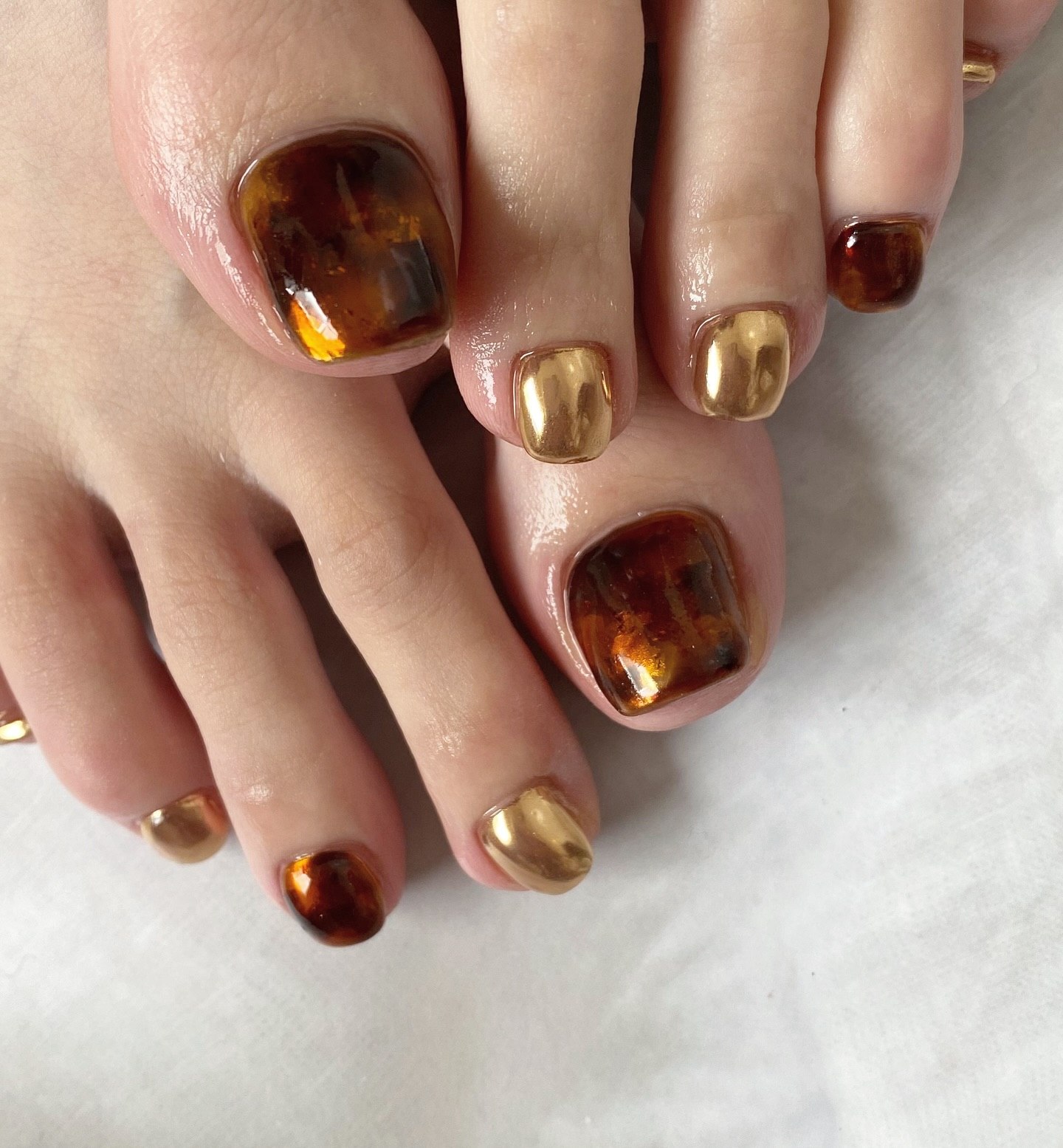 Amber Tortoiseshell and Gold Pedicure