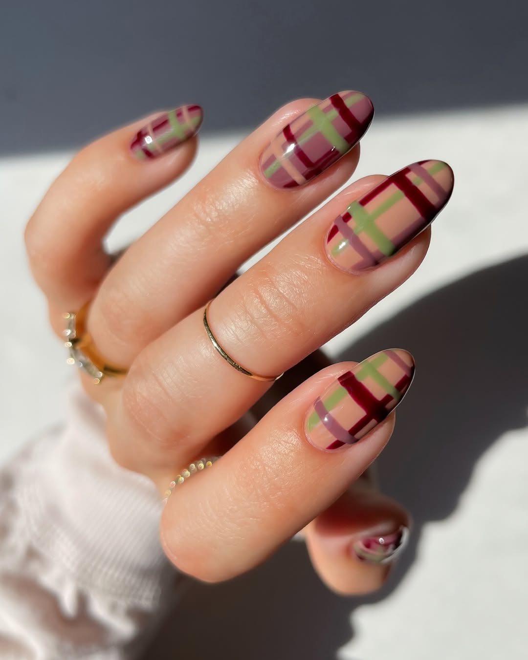 Plaid French Tips in Autumn Hues